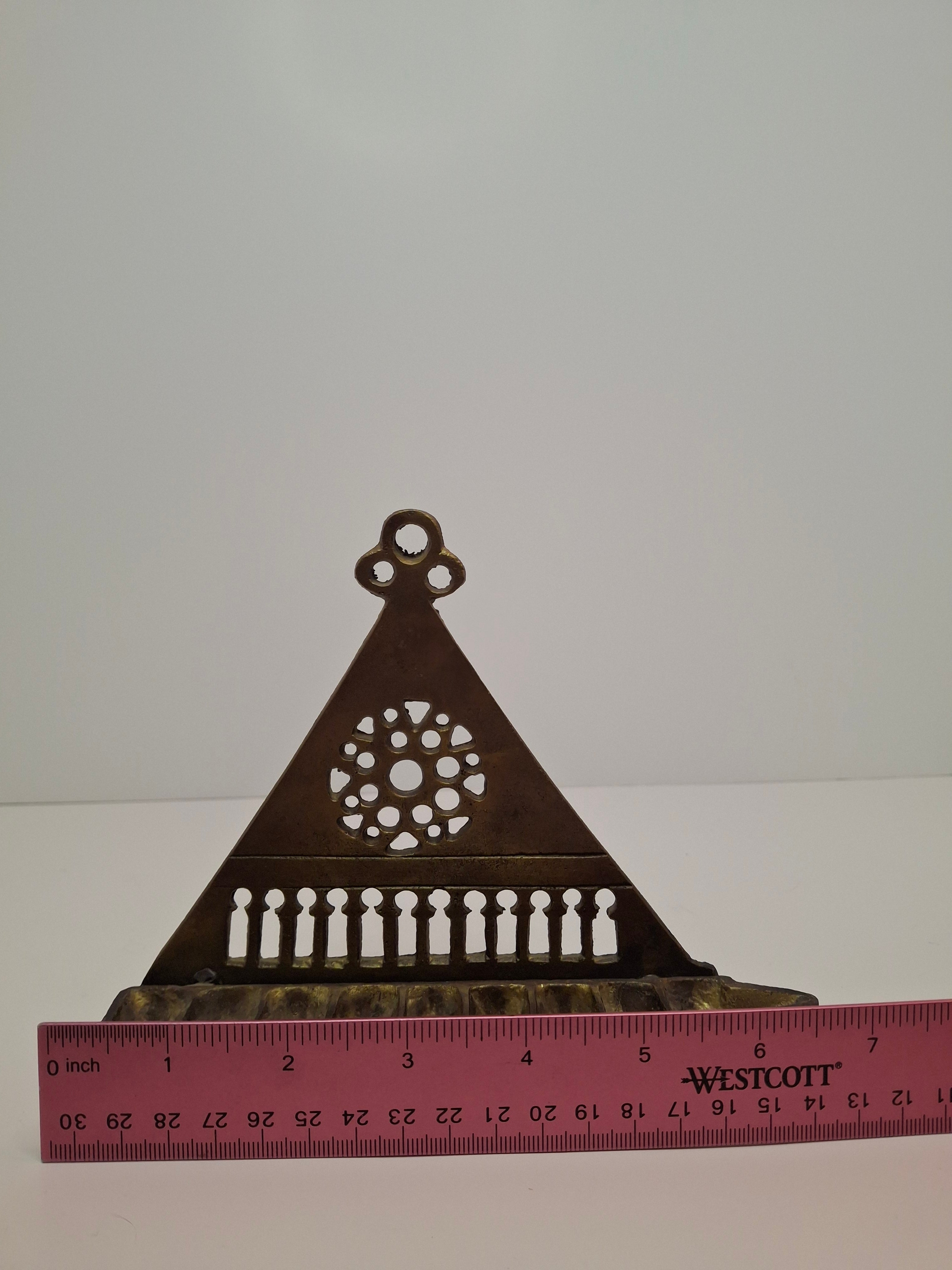 Antique North African Brass Hanging Hanukkah Oil Lamp Menorah Judaica Small and Heavy