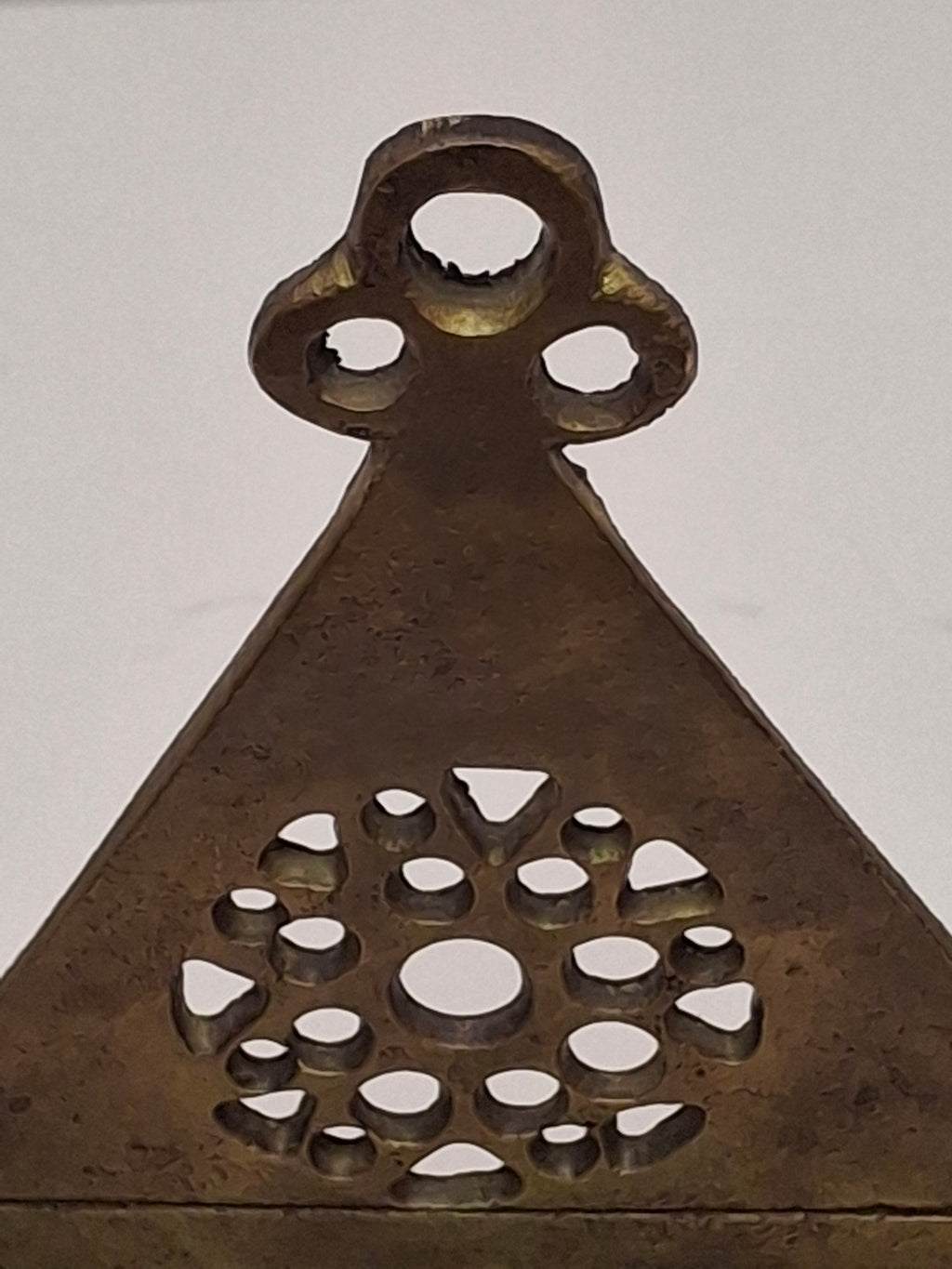 Antique North African Brass Hanging Hanukkah Oil Lamp Menorah Judaica Small and Heavy