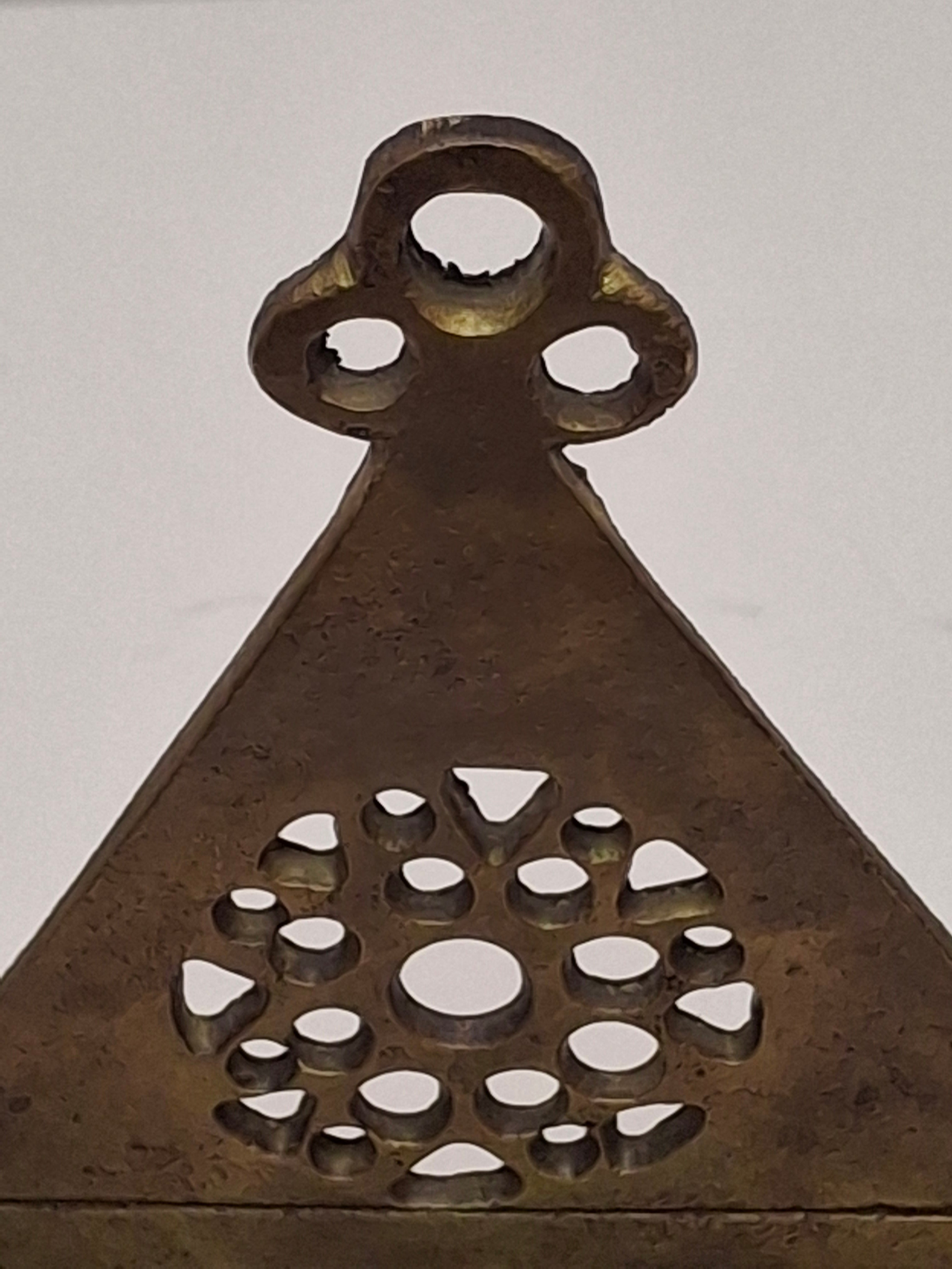 Antique North African Brass Hanging Hanukkah Oil Lamp Menorah Judaica Small and Heavy