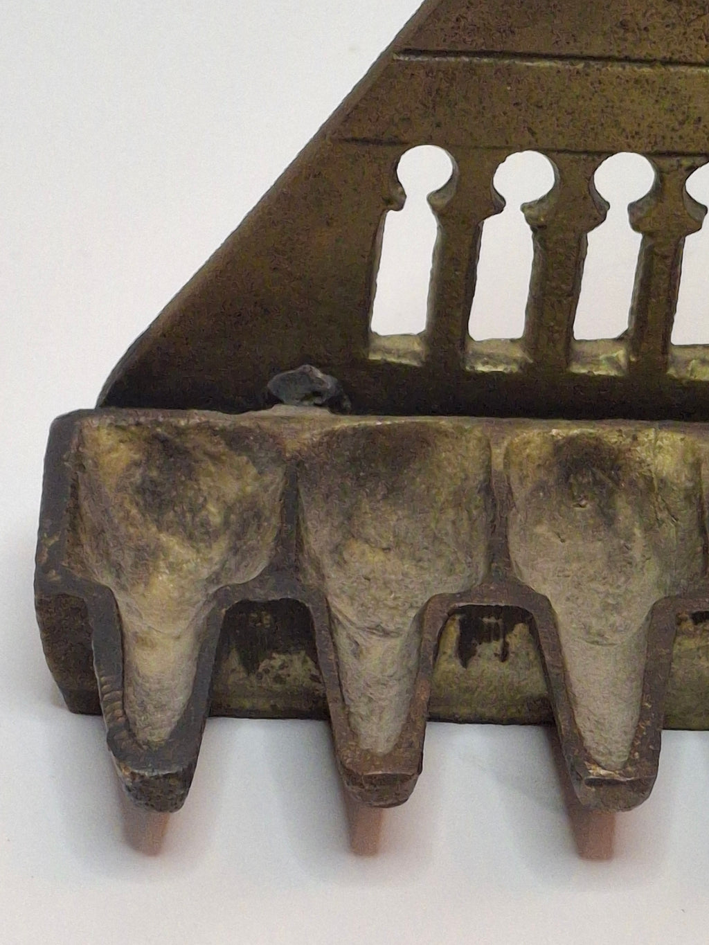 Antique North African Brass Hanging Hanukkah Oil Lamp Menorah Judaica Small and Heavy