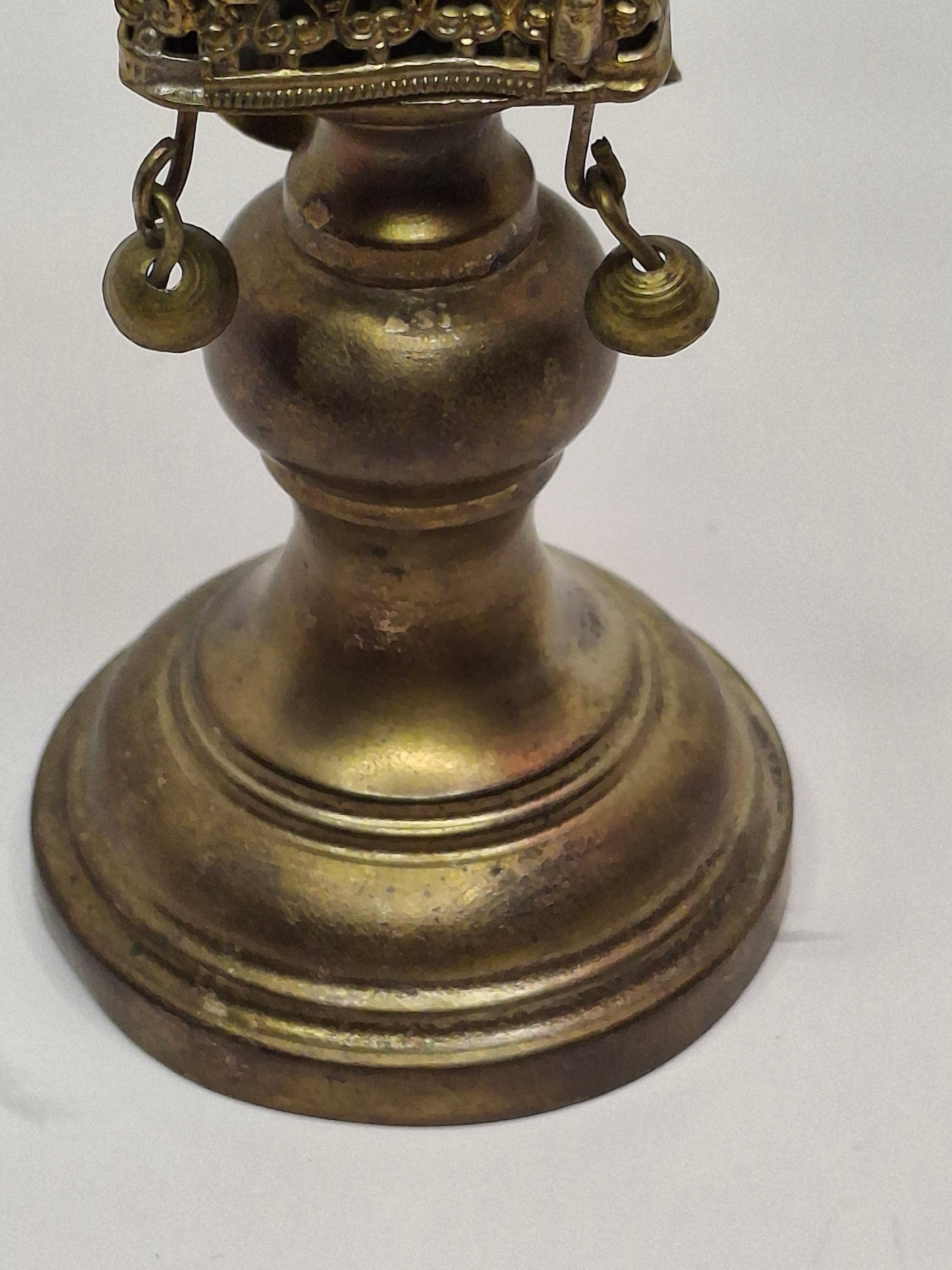 Vintage 1950s Israeli Bronze Besamim Spice Tower Box - Judaica Havdalah