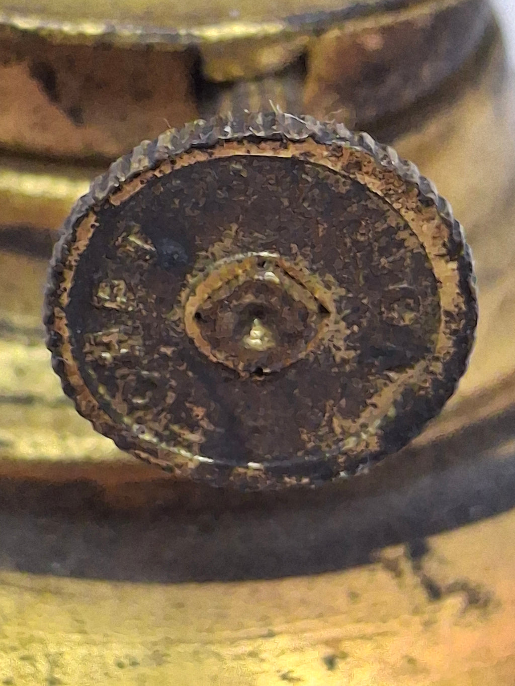 Rare Complete Late 19th Century Antique Brass Finger Lamp Original Round Wick Burner, Chain, Cap