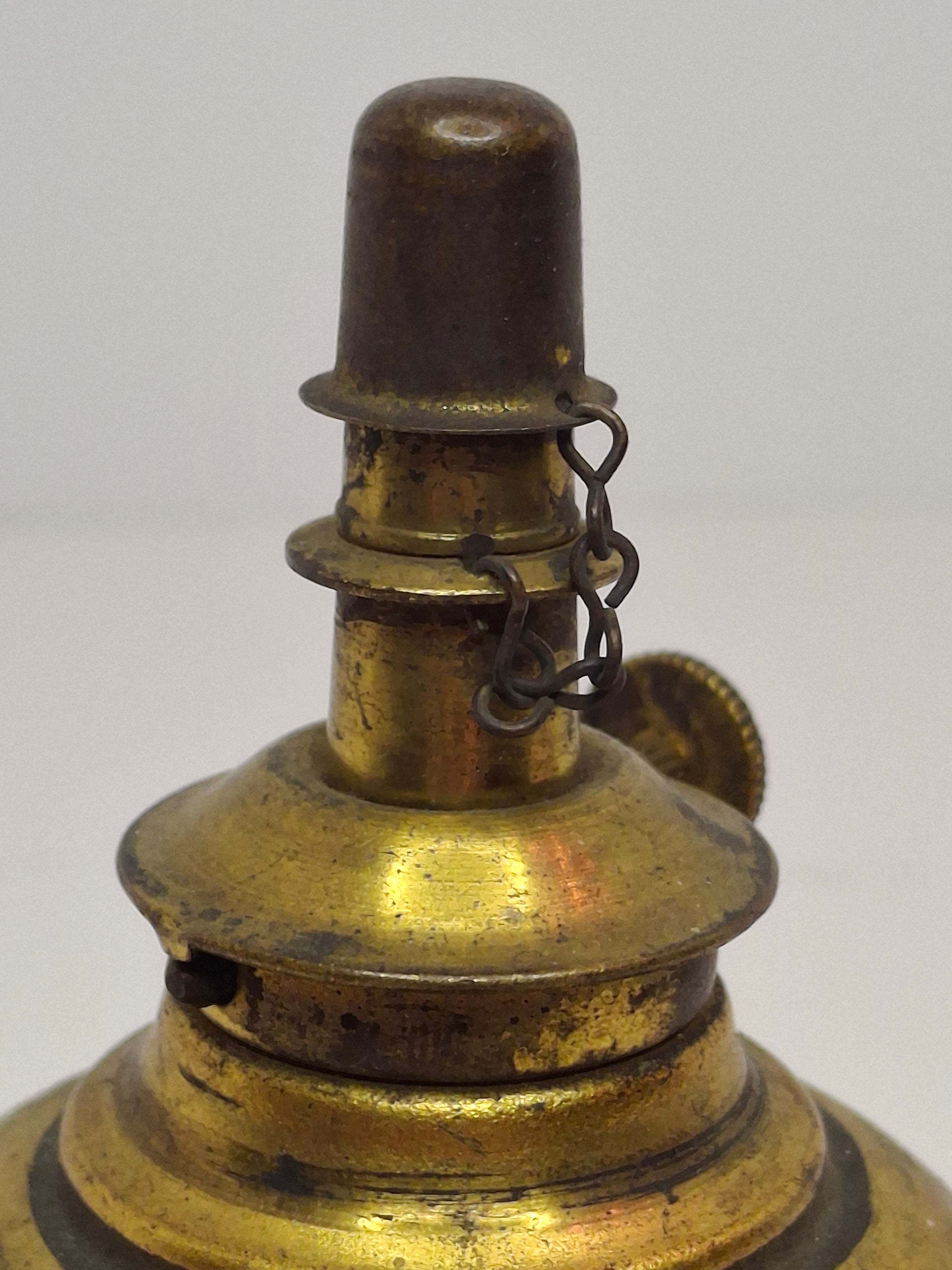 Rare Complete Late 19th Century Antique Brass Finger Lamp Original Round Wick Burner, Chain, Cap