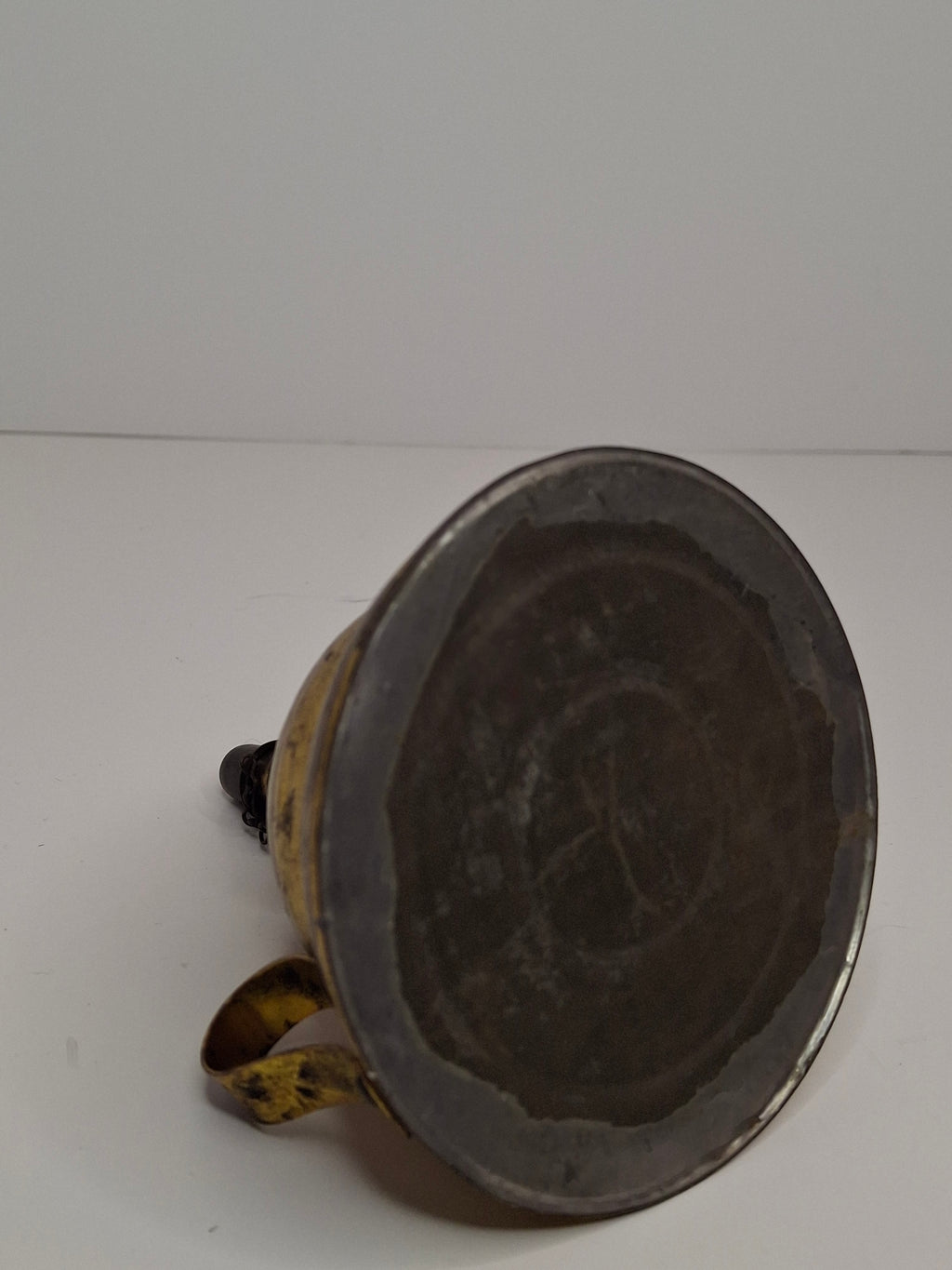 Rare Complete Late 19th Century Antique Brass Finger Lamp Original Round Wick Burner, Chain, Cap