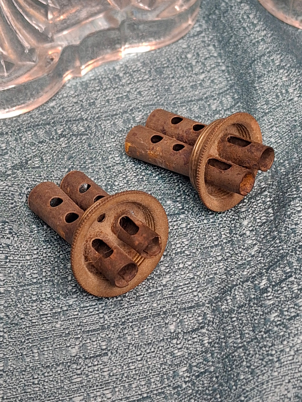 Antique 1850s Pressed Glass Whale Oil Lamps Pair – Bullseye & Loop Pattern