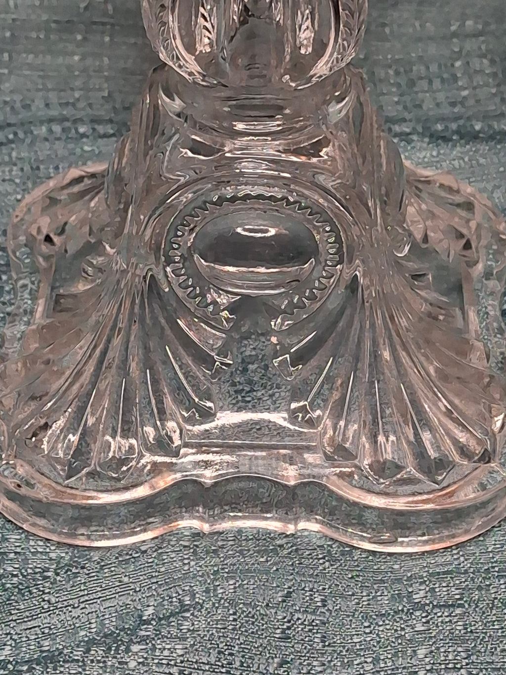 Antique 1850s Pressed Glass Whale Oil Lamps Pair – Bullseye & Loop Pattern