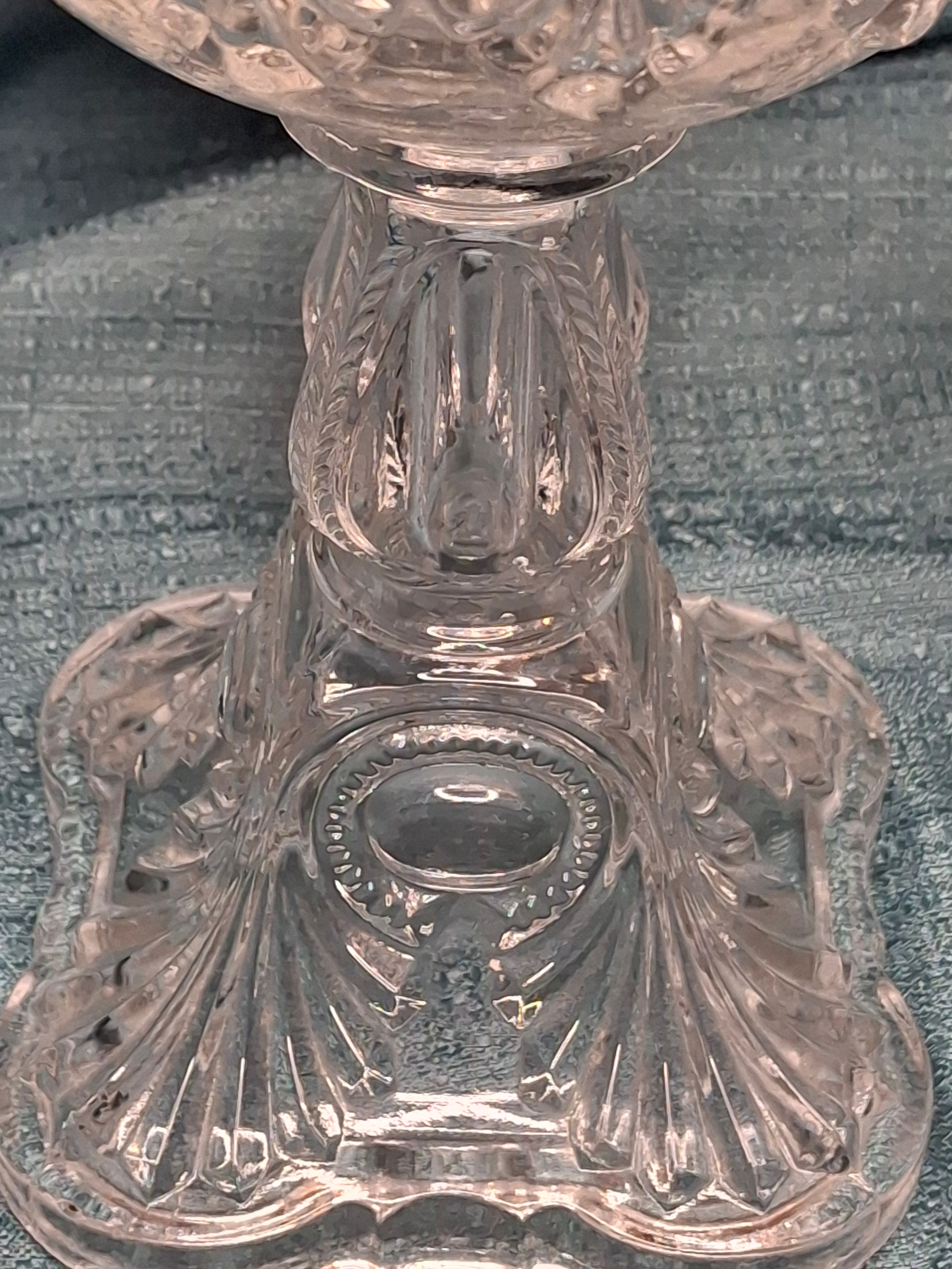 Antique 1850s Pressed Glass Whale Oil Lamps Pair – Bullseye & Loop Pattern