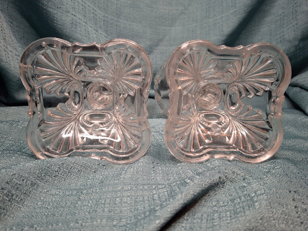 Antique 1850s Pressed Glass Whale Oil Lamps Pair – Bullseye & Loop Pattern