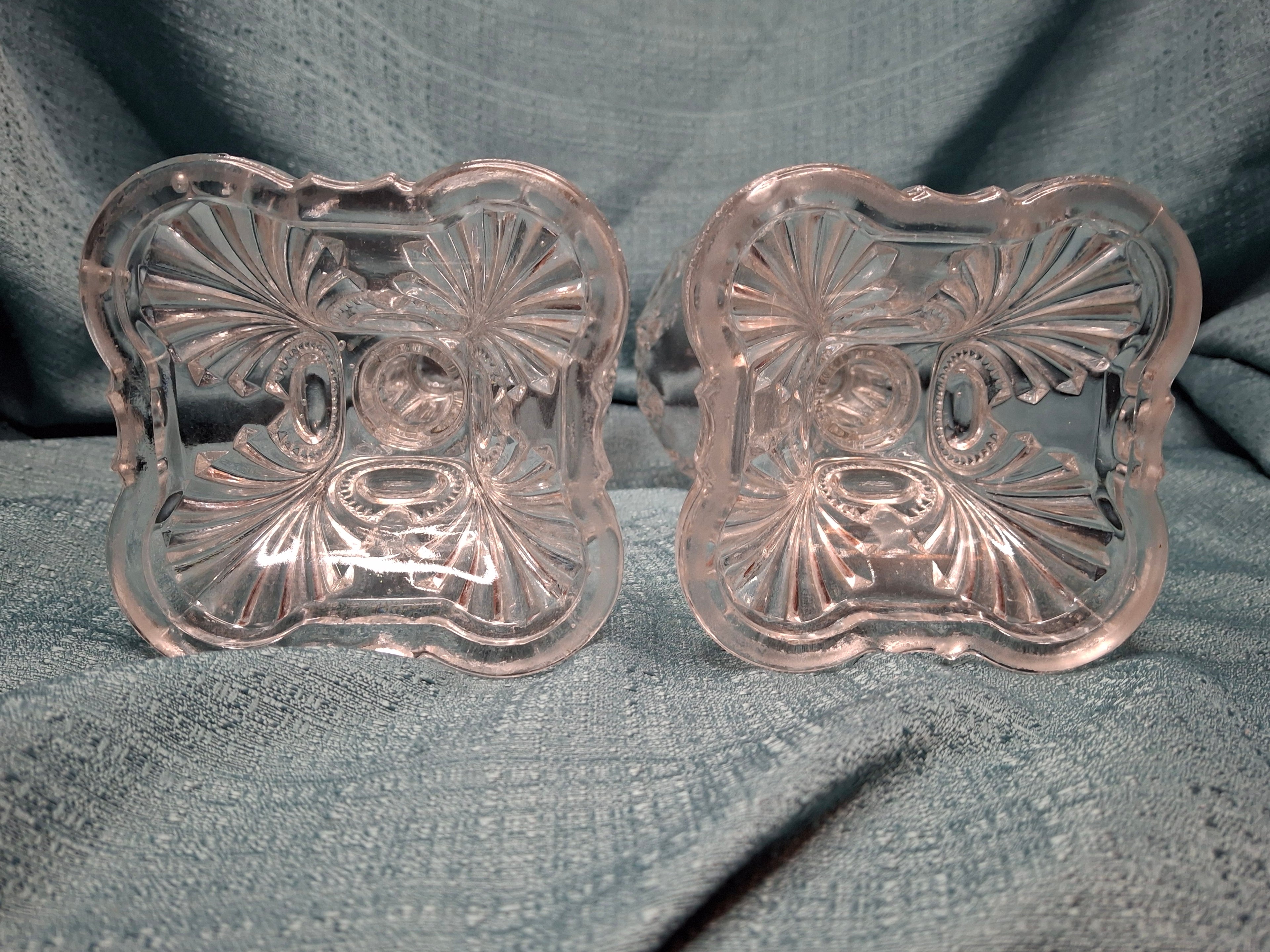 Antique 1850s Pressed Glass Whale Oil Lamps Pair – Bullseye & Loop Pattern