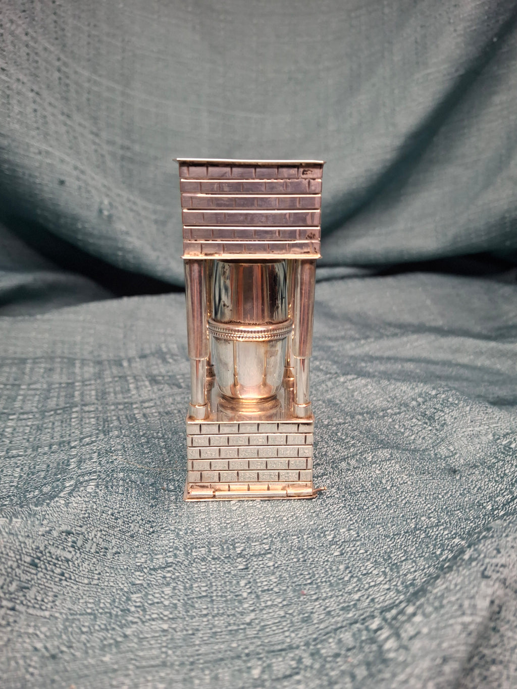 Mid Century 925 Sterling Silver Brick House Travel Full Havdalah Set - Israeli Judaica Besamim, Kiddush Cup & Candle Holder (4.8 oz)