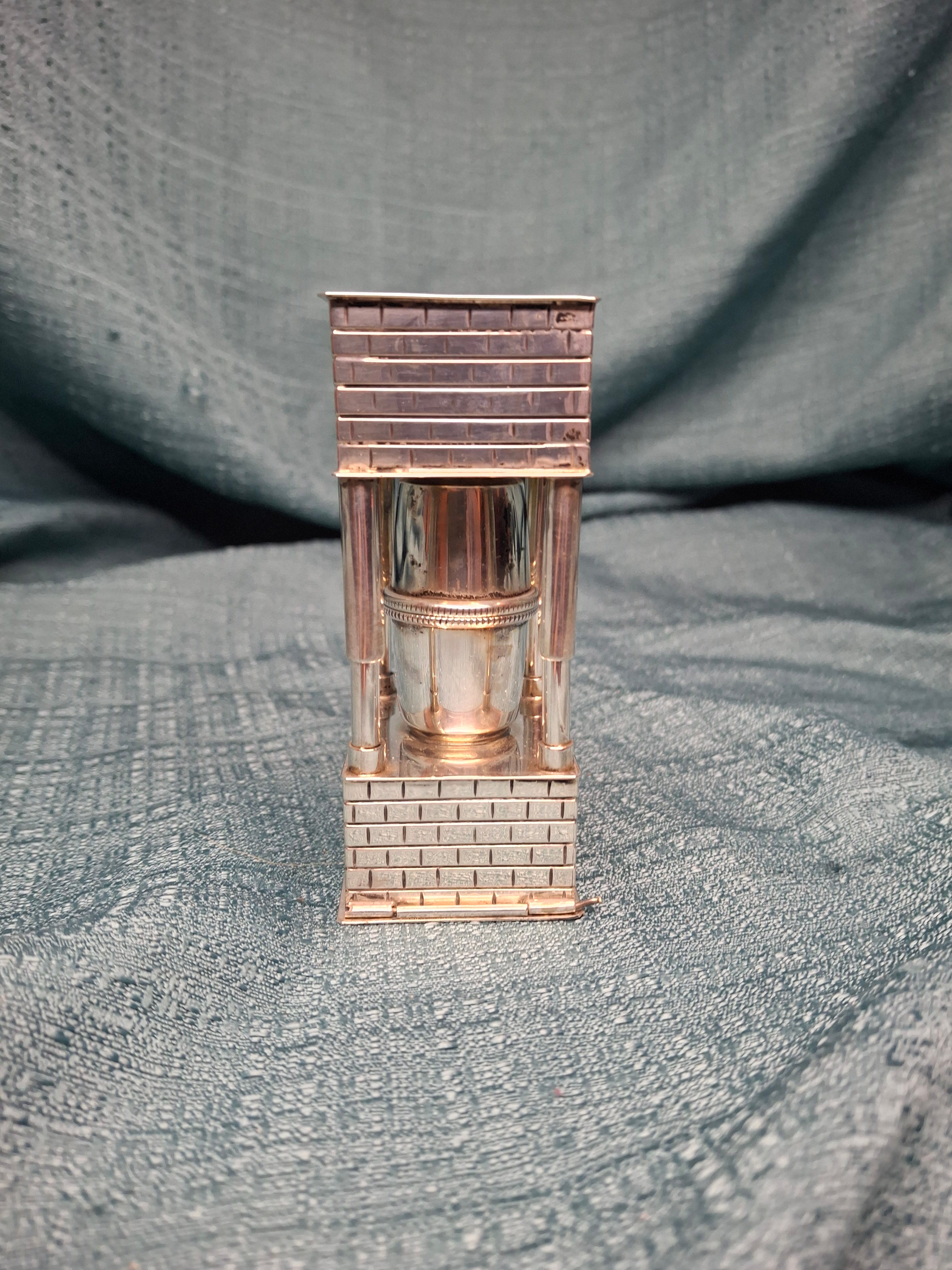 Mid Century 925 Sterling Silver Brick House Travel Full Havdalah Set - Israeli Judaica Besamim, Kiddush Cup & Candle Holder (4.8 oz)