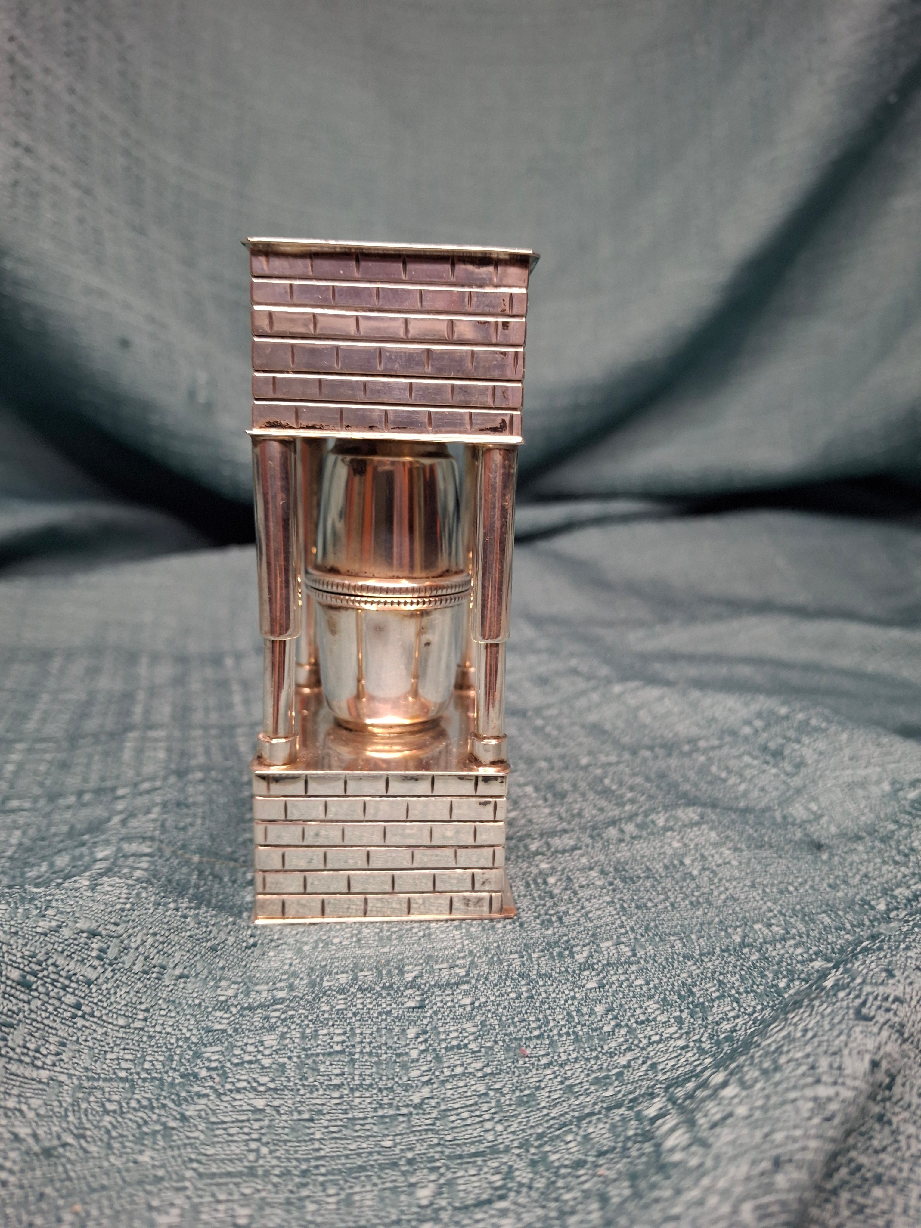 Mid Century 925 Sterling Silver Brick House Travel Full Havdalah Set - Israeli Judaica Besamim, Kiddush Cup & Candle Holder (4.8 oz)