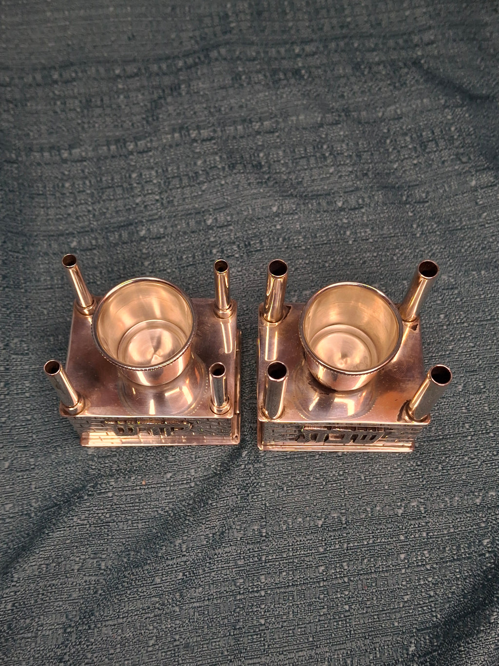 Mid Century 925 Sterling Silver Brick House Travel Full Havdalah Set - Israeli Judaica Besamim, Kiddush Cup & Candle Holder (4.8 oz)