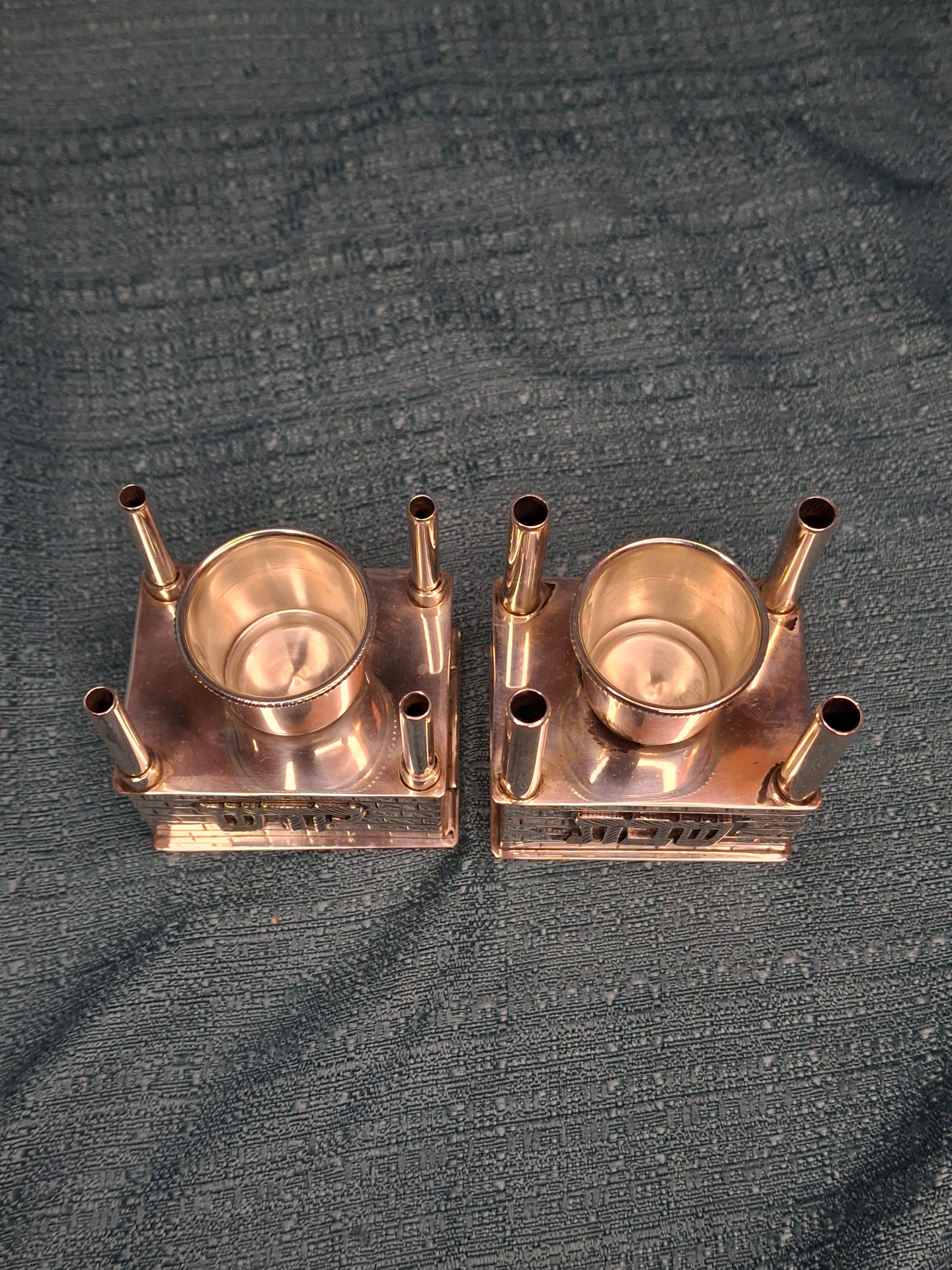 Mid Century 925 Sterling Silver Brick House Travel Full Havdalah Set - Israeli Judaica Besamim, Kiddush Cup & Candle Holder (4.8 oz)