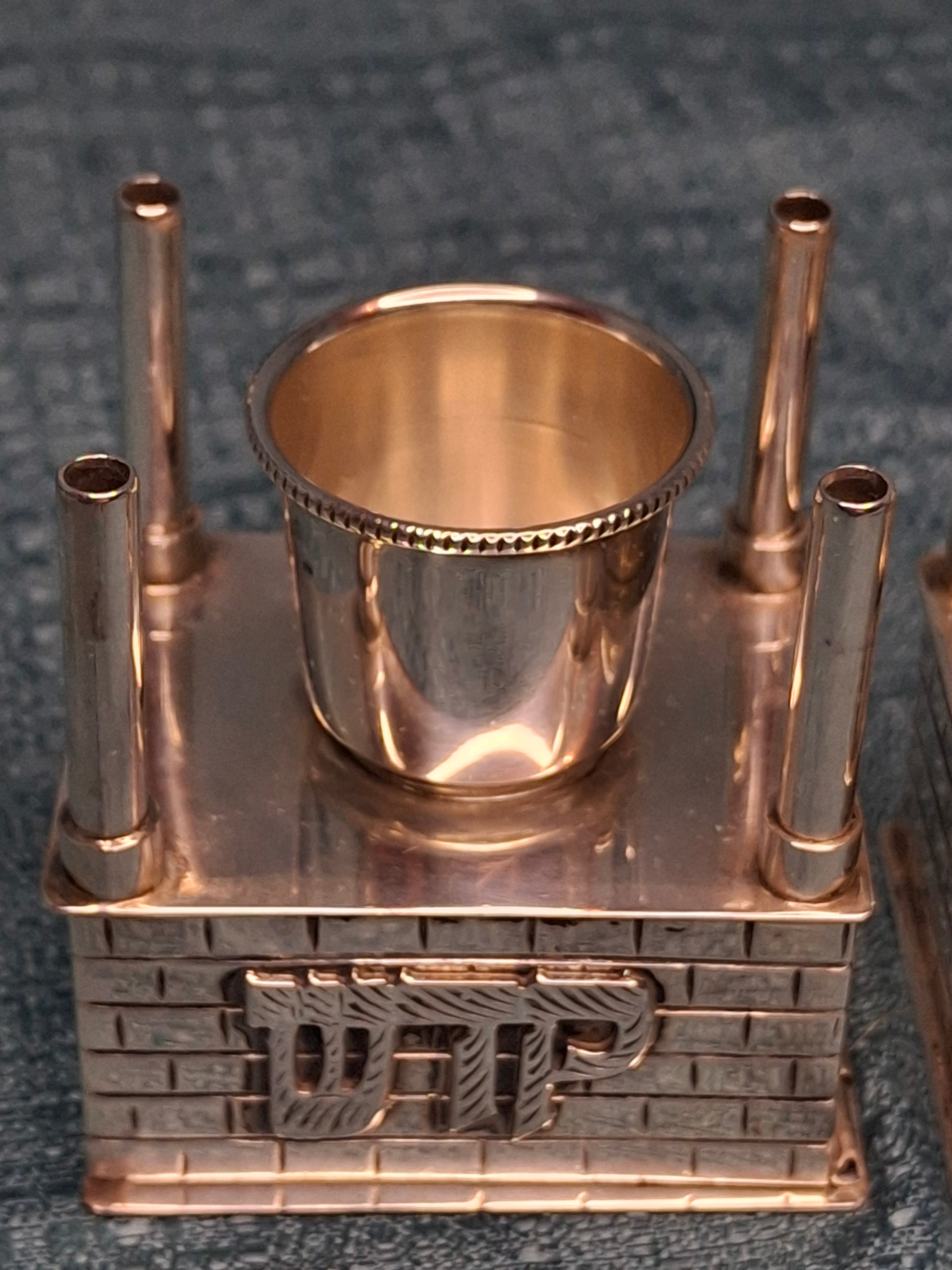 Mid Century 925 Sterling Silver Brick House Travel Full Havdalah Set - Israeli Judaica Besamim, Kiddush Cup & Candle Holder (4.8 oz)