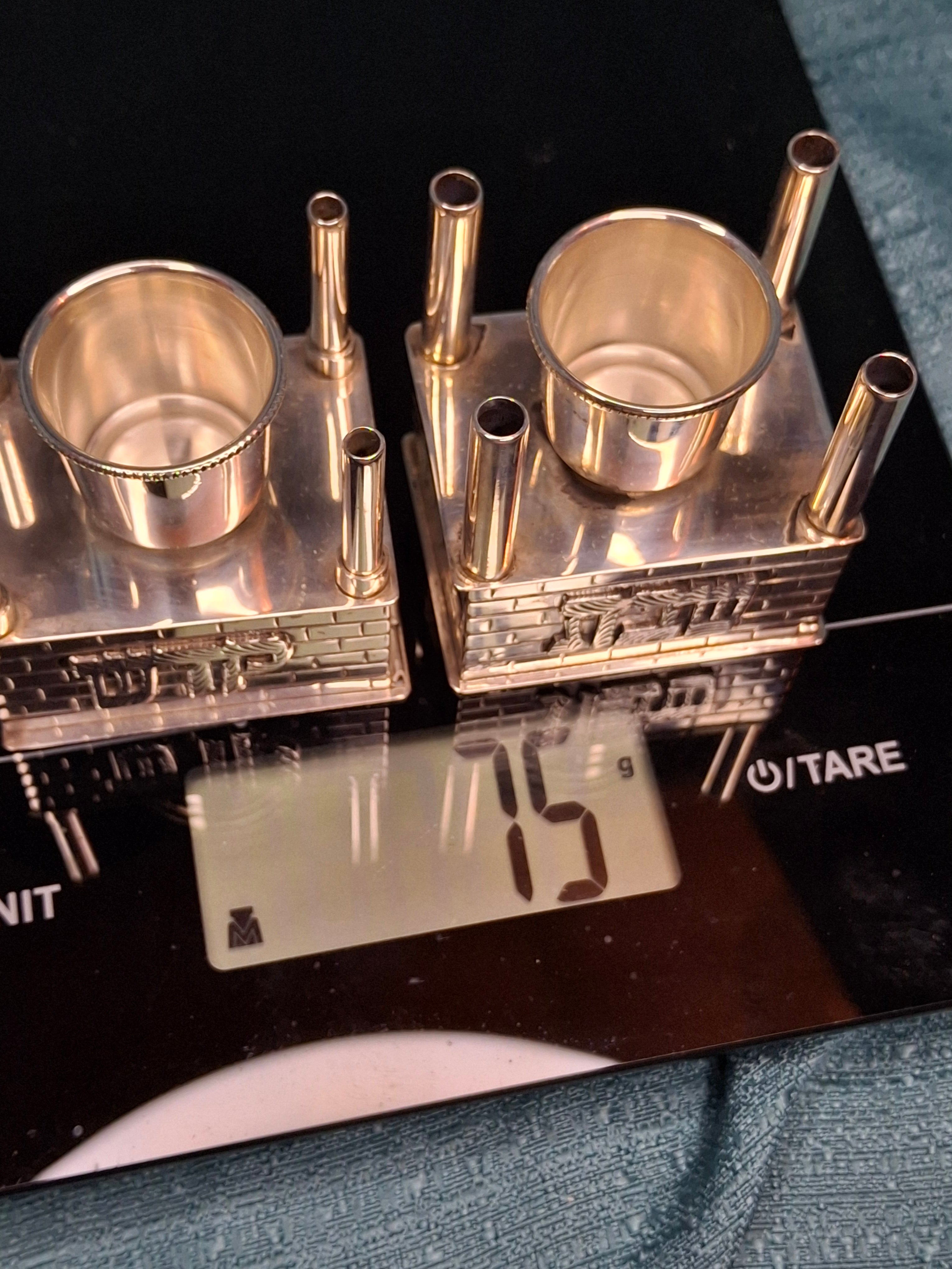 Mid Century 925 Sterling Silver Brick House Travel Full Havdalah Set - Israeli Judaica Besamim, Kiddush Cup & Candle Holder (4.8 oz)