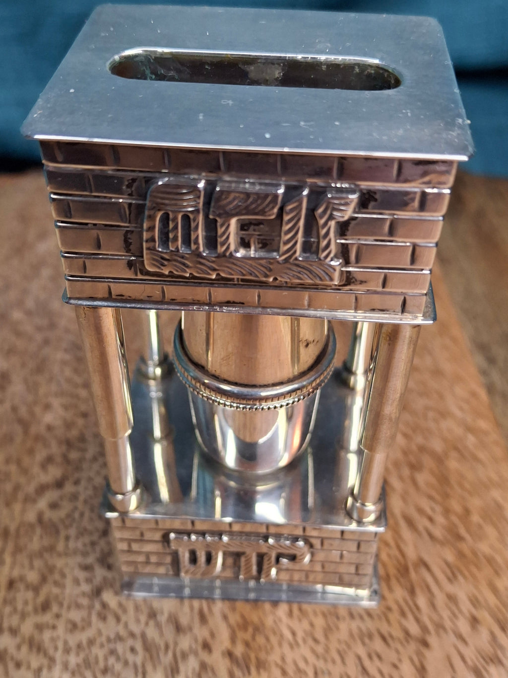 Mid Century 925 Sterling Silver Brick House Travel Full Havdalah Set - Israeli Judaica Besamim, Kiddush Cup & Candle Holder (4.8 oz)