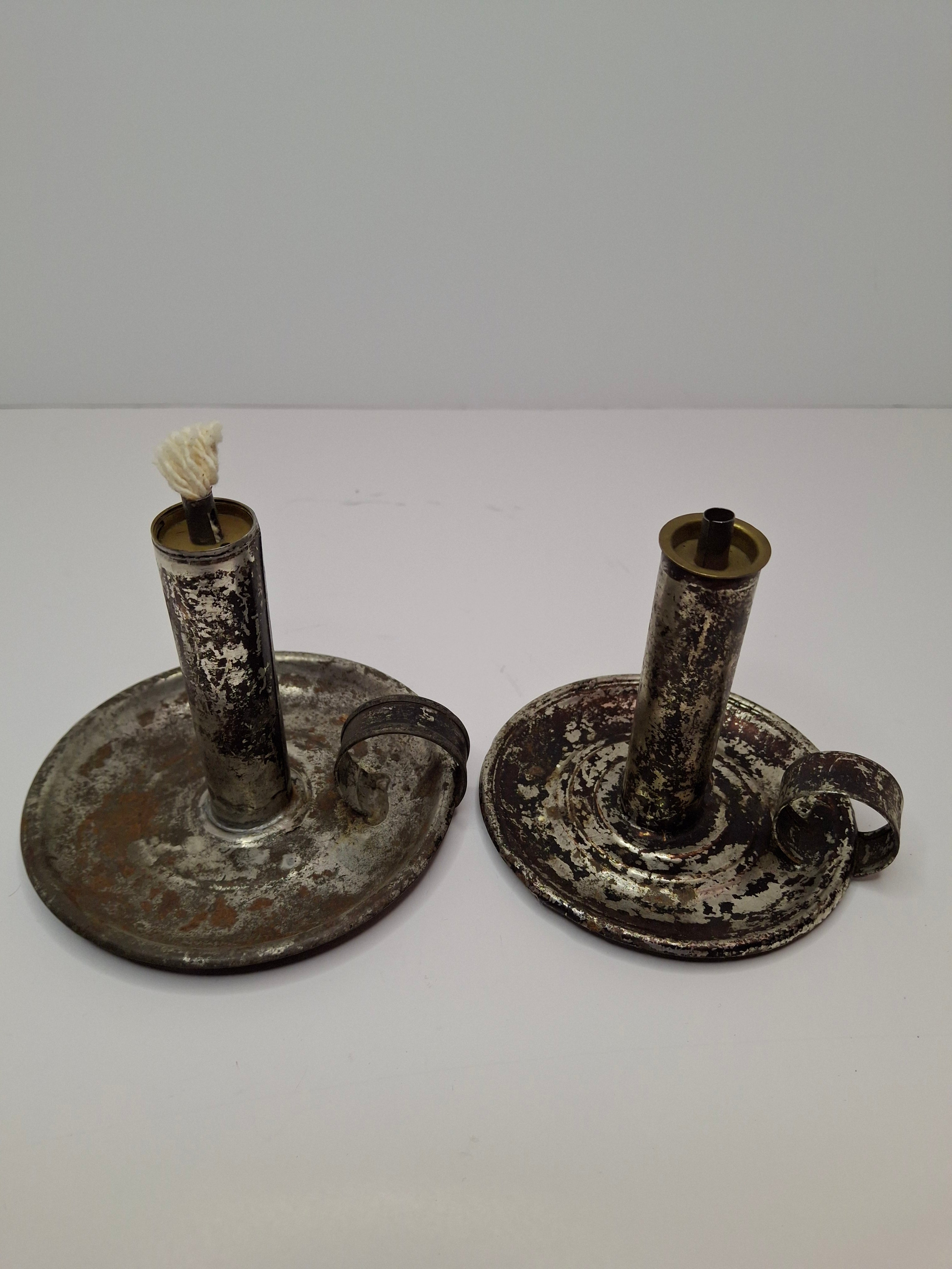 Pair of Mid-19th Century Primitive American Tin Whale Oil Chamber Lamps (Second Lot)
