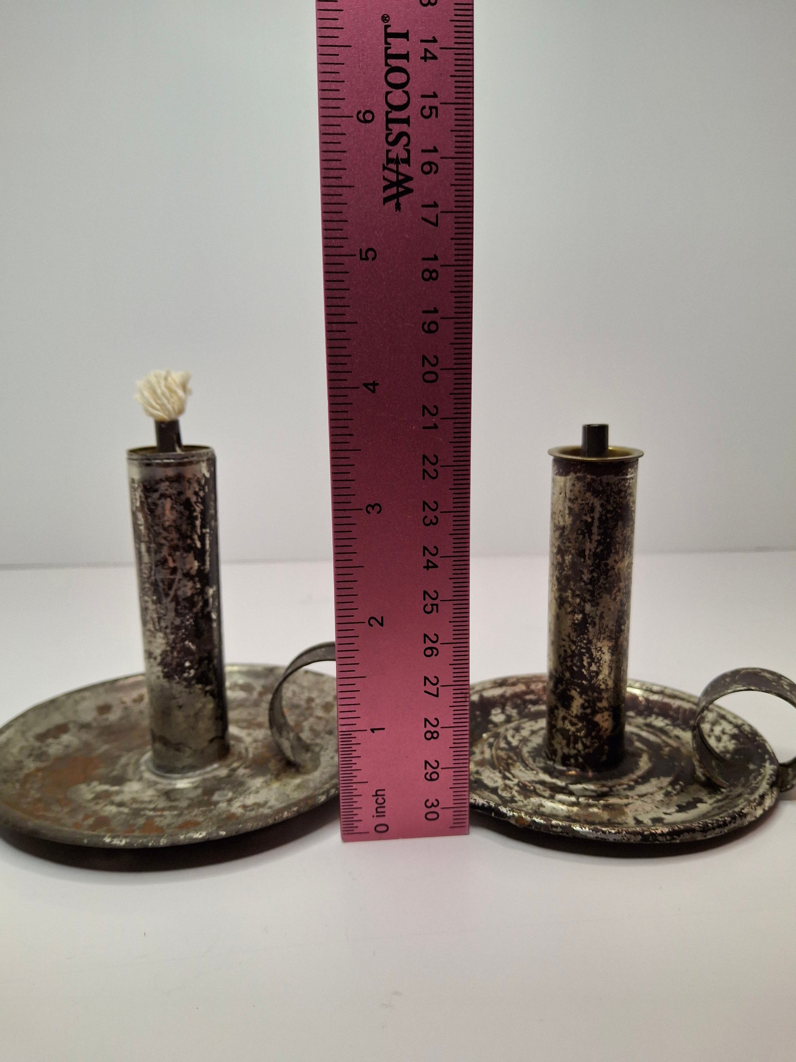 Pair of Mid-19th Century Primitive American Tin Whale Oil Chamber Lamps (Second Lot)