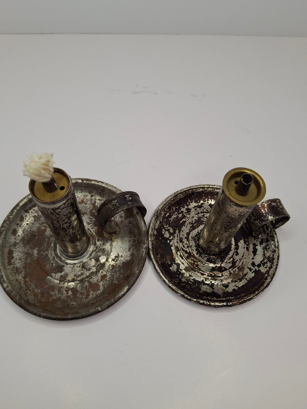 Pair of Mid-19th Century Primitive American Tin Whale Oil Chamber Lamps (Second Lot)