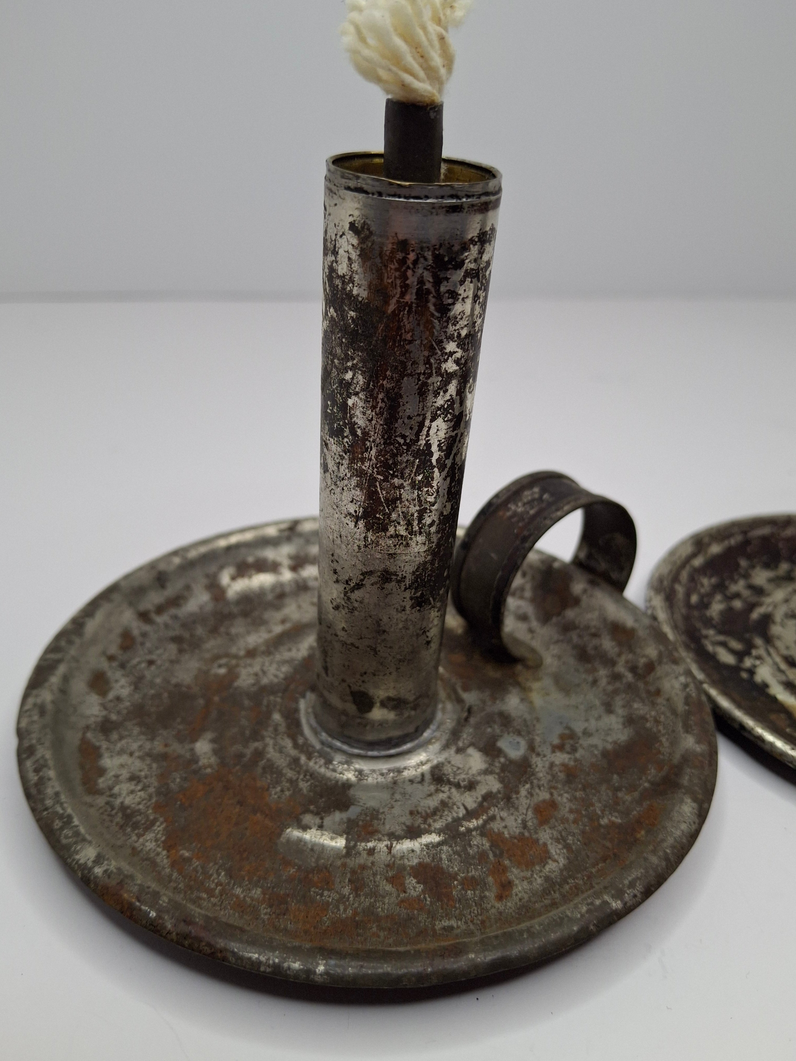 Pair of Mid-19th Century Primitive American Tin Whale Oil Chamber Lamps (Second Lot)