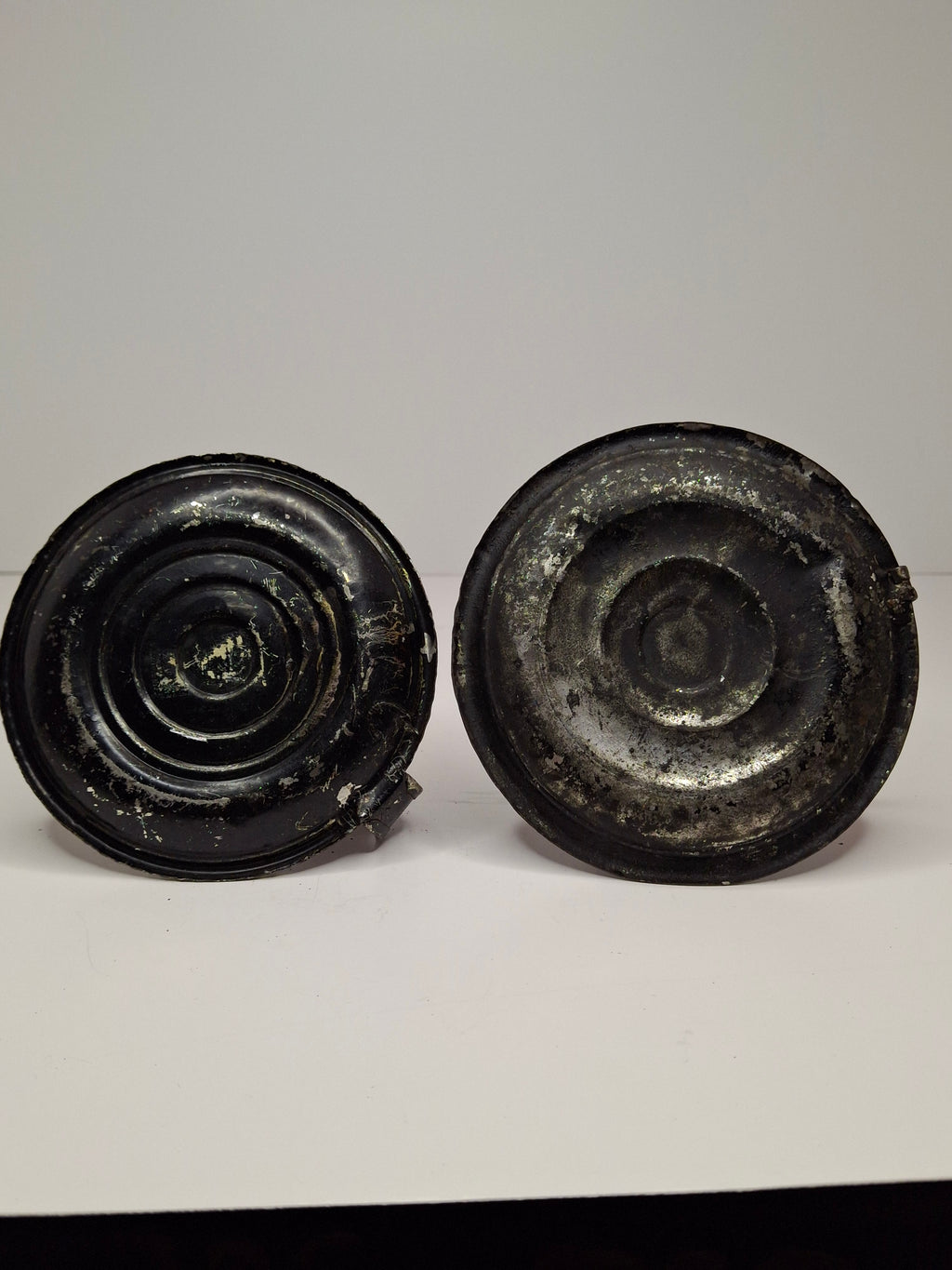 Pair of Mid-19th Century Primitive American Tin Whale Oil Chamber Lamps