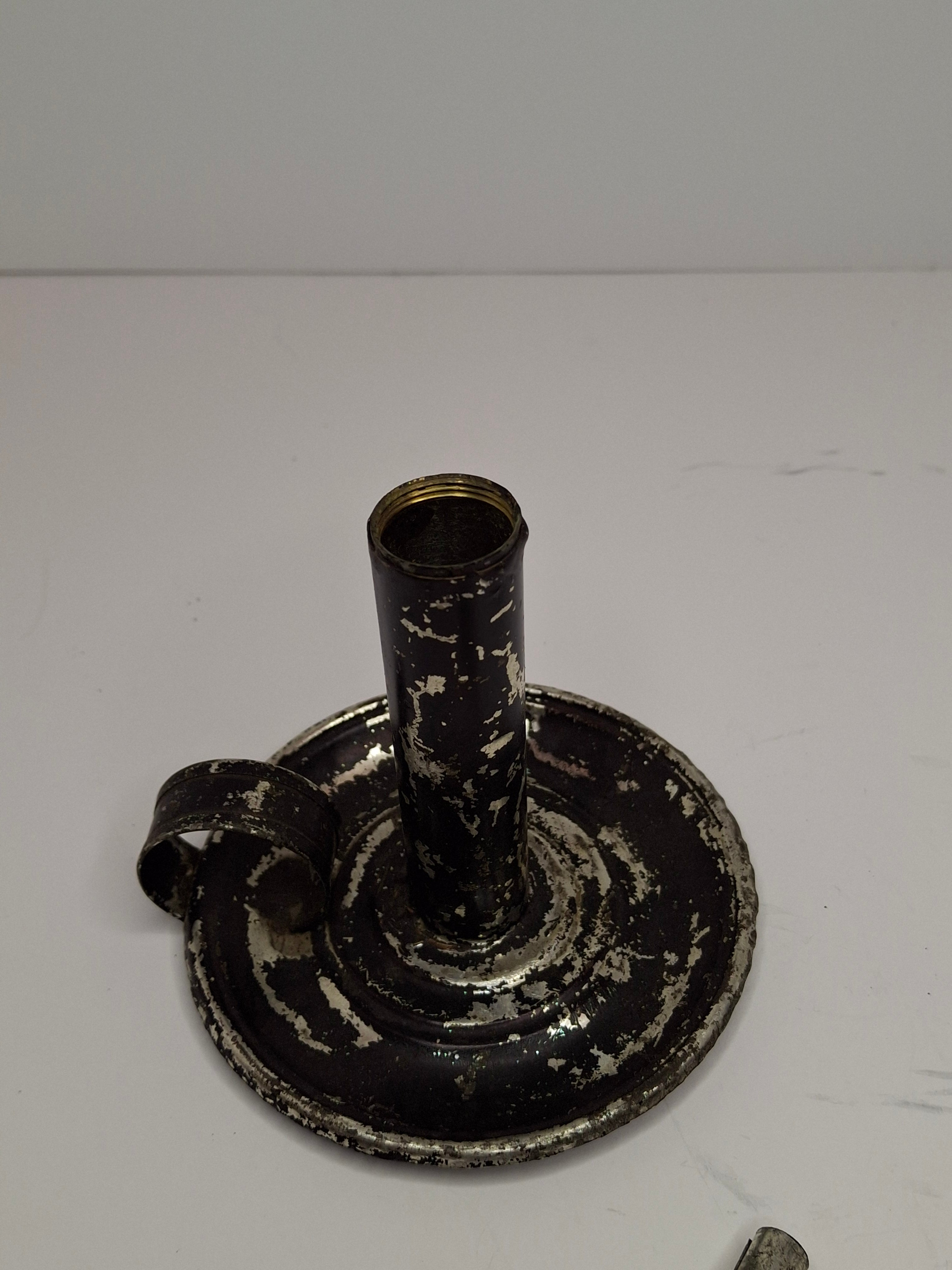 Pair of Mid-19th Century Primitive American Tin Whale Oil Chamber Lamps