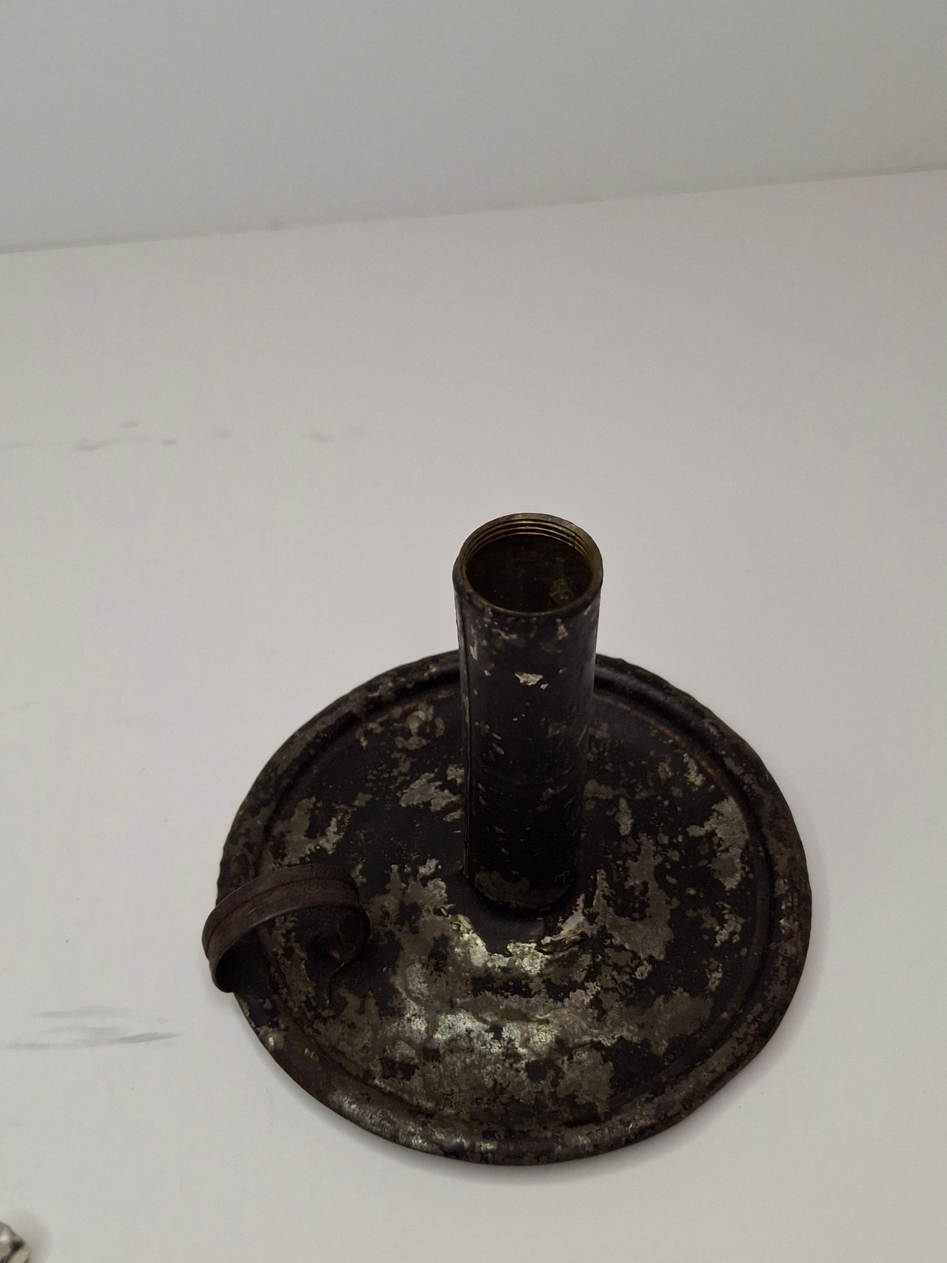 Pair of Mid-19th Century Primitive American Tin Whale Oil Chamber Lamps