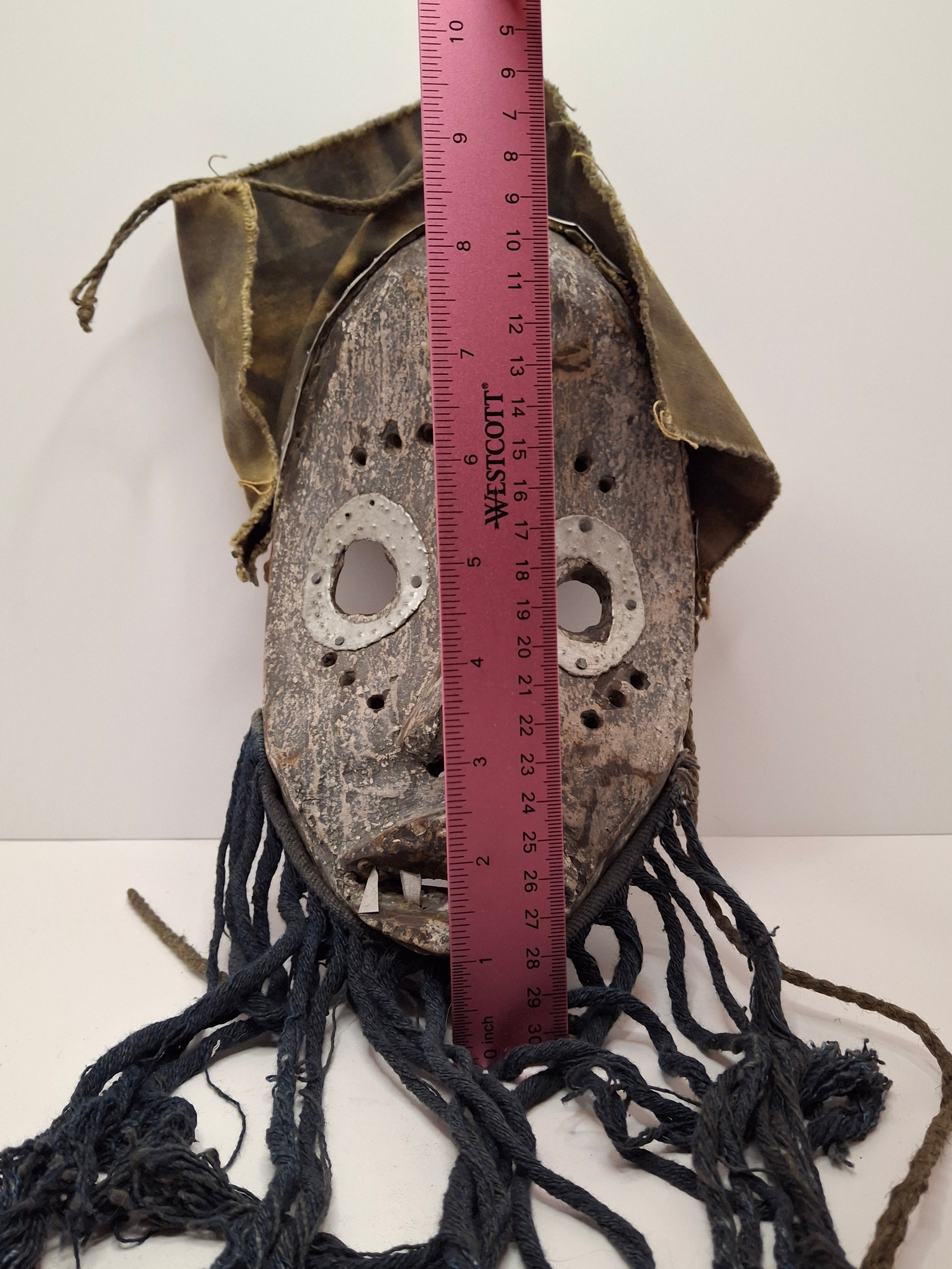 Antique African Marka Mask Mali - Hand Carved Wood Brass Overlay Fiber Beard 19th/20th C. - Authentic Tribal Art Bambara Influence