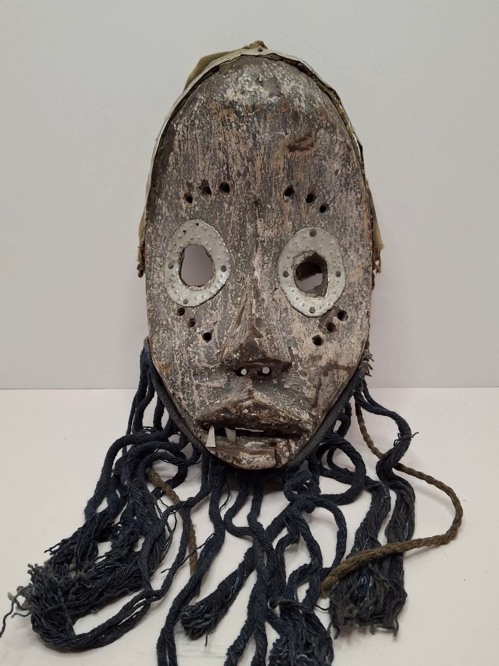 Antique African Marka Mask Mali - Hand Carved Wood Brass Overlay Fiber Beard 19th/20th C. - Authentic Tribal Art Bambara Influence
