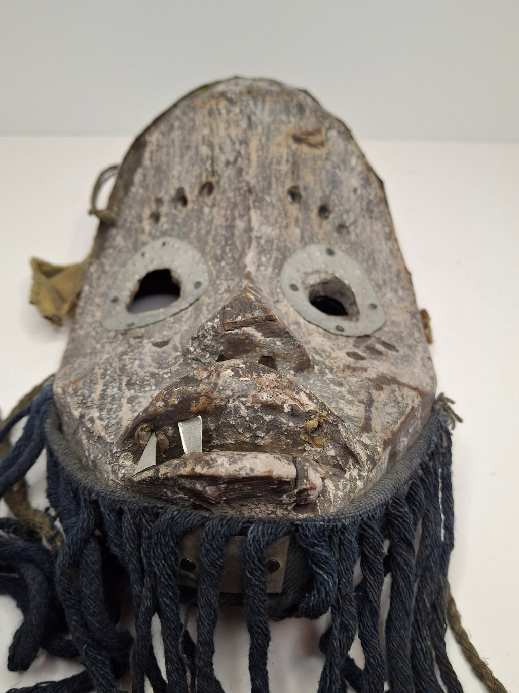 Antique African Marka Mask Mali - Hand Carved Wood Brass Overlay Fiber Beard 19th/20th C. - Authentic Tribal Art Bambara Influence