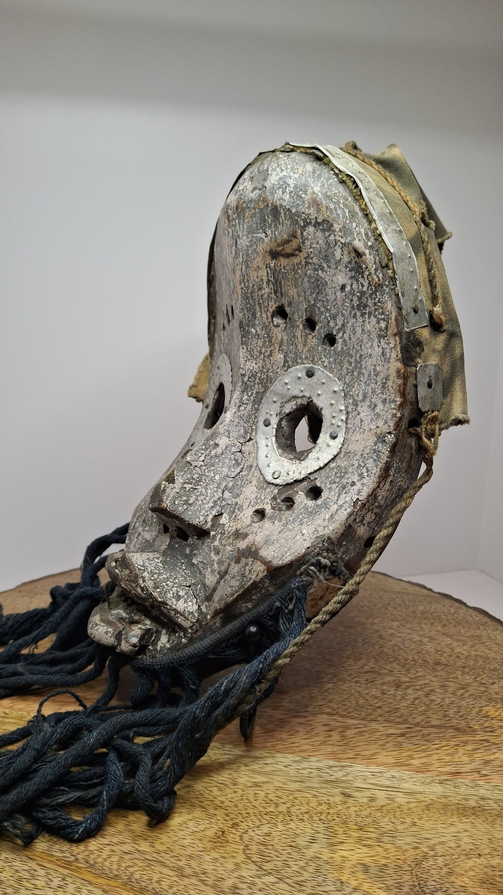 Antique African Marka Mask Mali - Hand Carved Wood Brass Overlay Fiber Beard 19th/20th C. - Authentic Tribal Art Bambara Influence