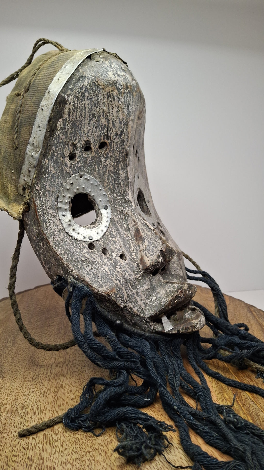 Antique African Marka Mask Mali - Hand Carved Wood Brass Overlay Fiber Beard 19th/20th C. - Authentic Tribal Art Bambara Influence
