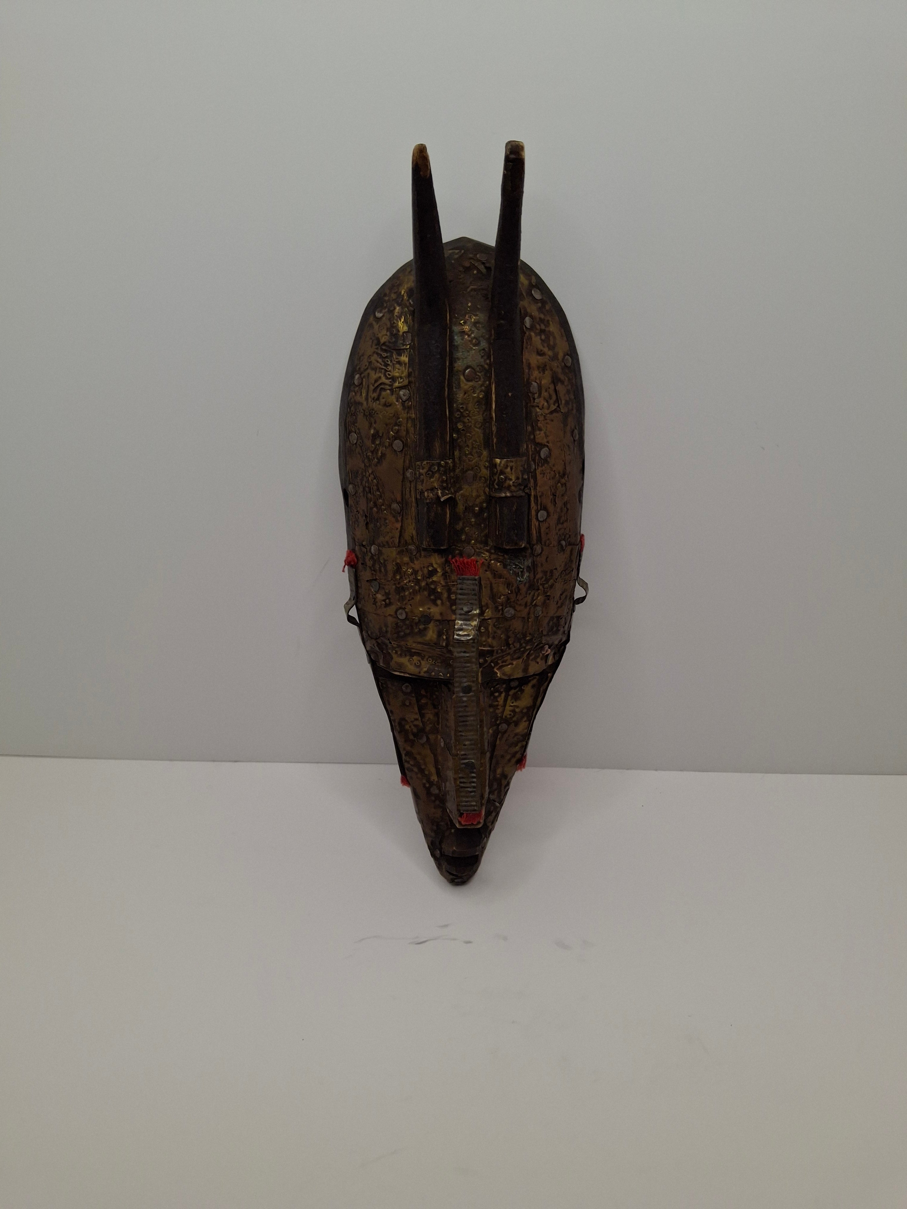 Authentic Marka African Mask Mali - Hammered Brass & Copper Over Wood - Bambara Ntomo Ritual Carving - Mid-20th Century - 10" Tribal Art