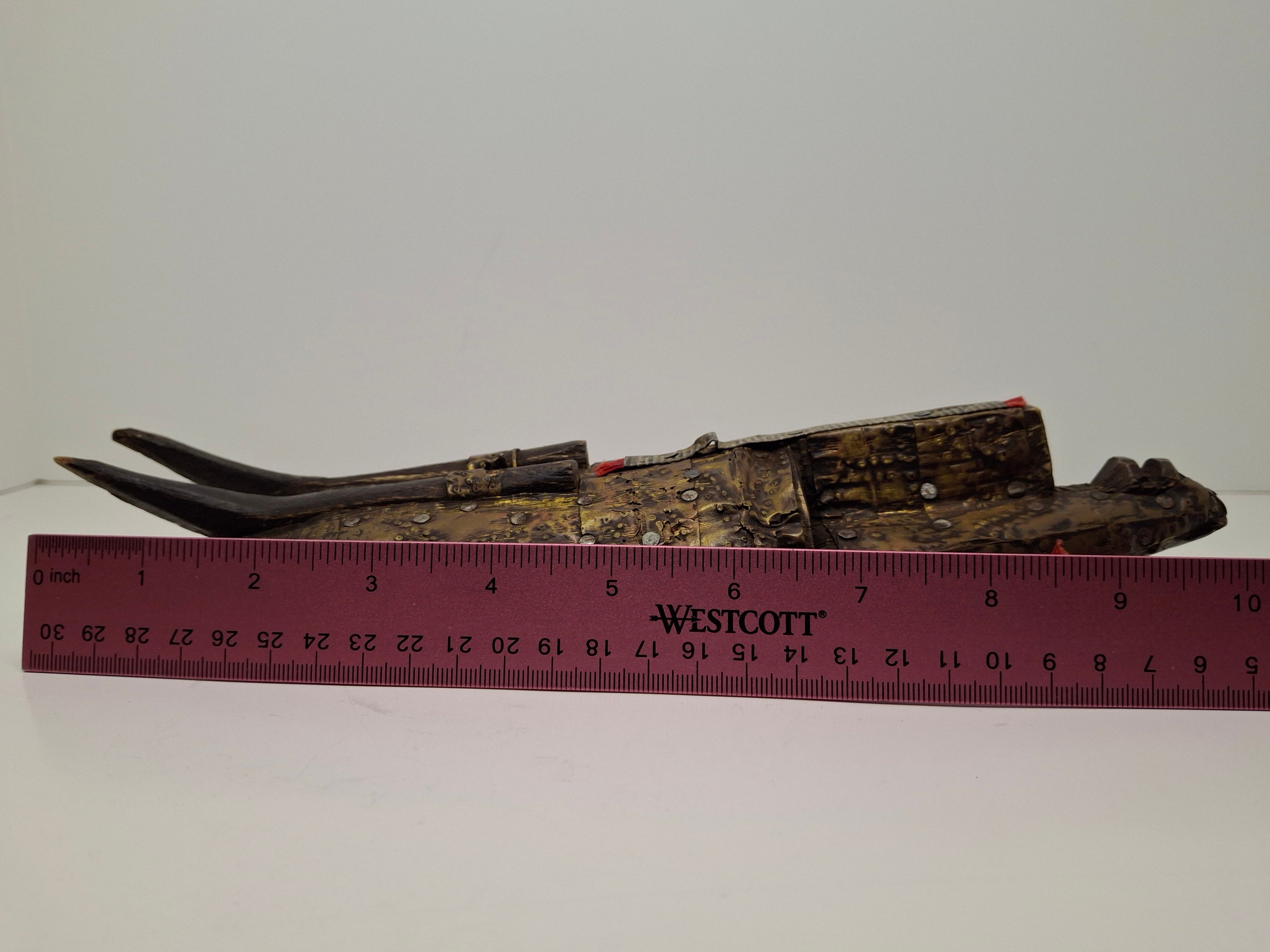 Authentic Marka African Mask Mali - Hammered Brass & Copper Over Wood - Bambara Ntomo Ritual Carving - Mid-20th Century - 10" Tribal Art