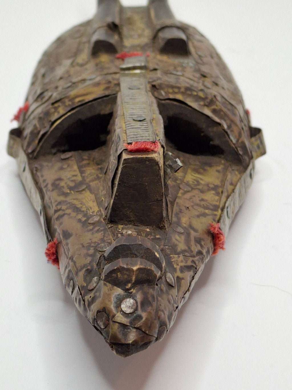 Authentic Marka African Mask Mali - Hammered Brass & Copper Over Wood - Bambara Ntomo Ritual Carving - Mid-20th Century - 10" Tribal Art