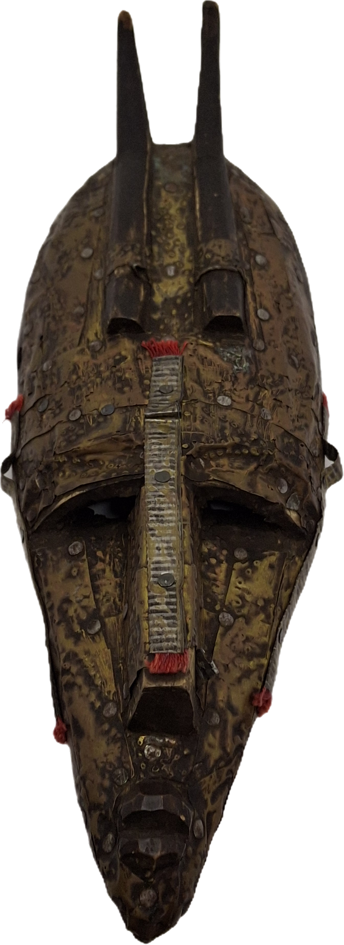 Authentic Marka African Mask Mali - Hammered Brass & Copper Over Wood - Bambara Ntomo Ritual Carving - Mid-20th Century - 10" Tribal Art