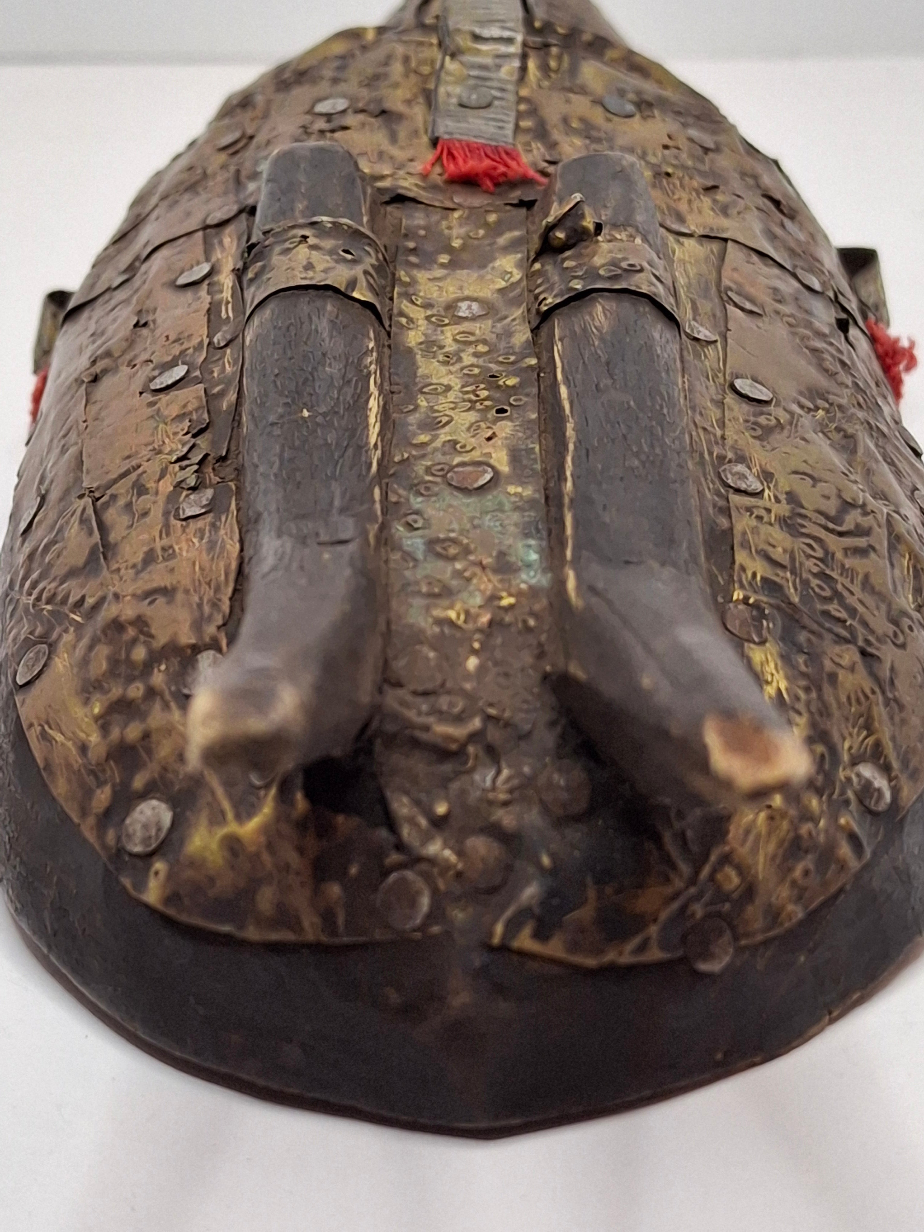 Authentic Marka African Mask Mali - Hammered Brass & Copper Over Wood - Bambara Ntomo Ritual Carving - Mid-20th Century - 10" Tribal Art
