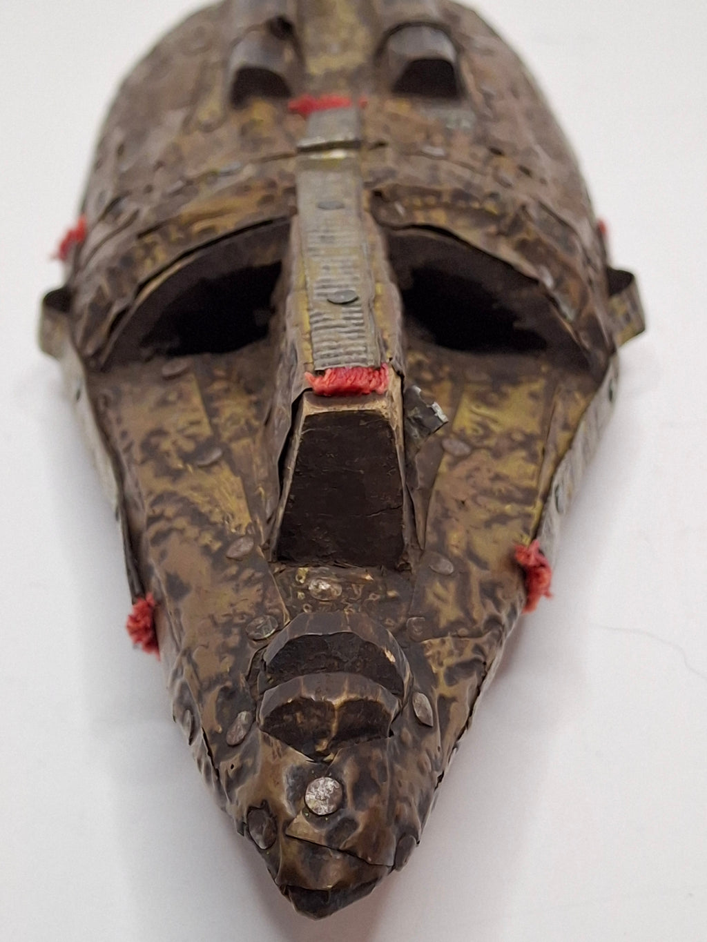 Authentic Marka African Mask Mali - Hammered Brass & Copper Over Wood - Bambara Ntomo Ritual Carving - Mid-20th Century - 10" Tribal Art