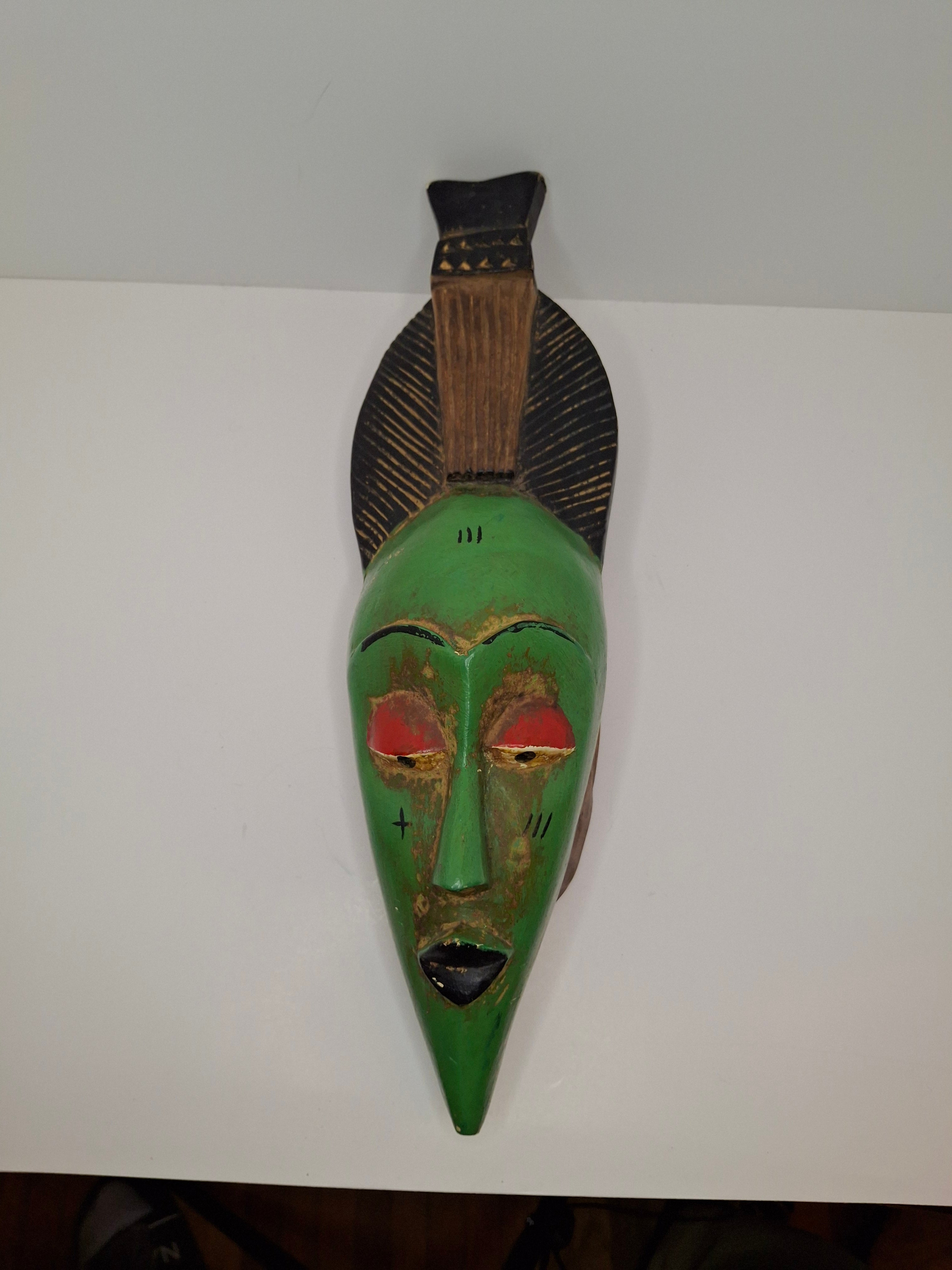 Authentic Baule Goli Kpan Ritual Mask Ivory Coast – Hand Carved Wood – 13.5" x 4"