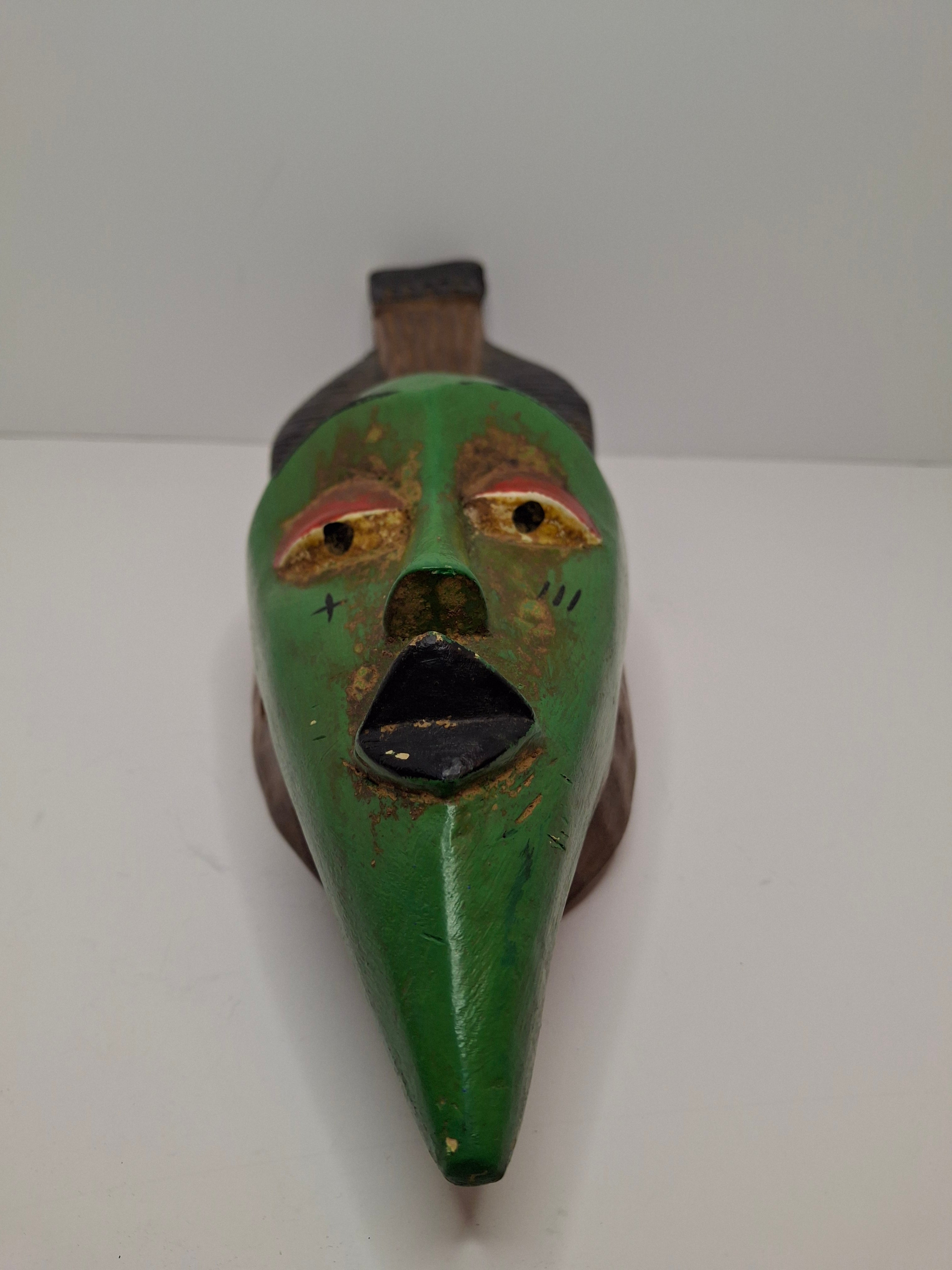 Authentic Baule Goli Kpan Ritual Mask Ivory Coast – Hand Carved Wood – 13.5" x 4"