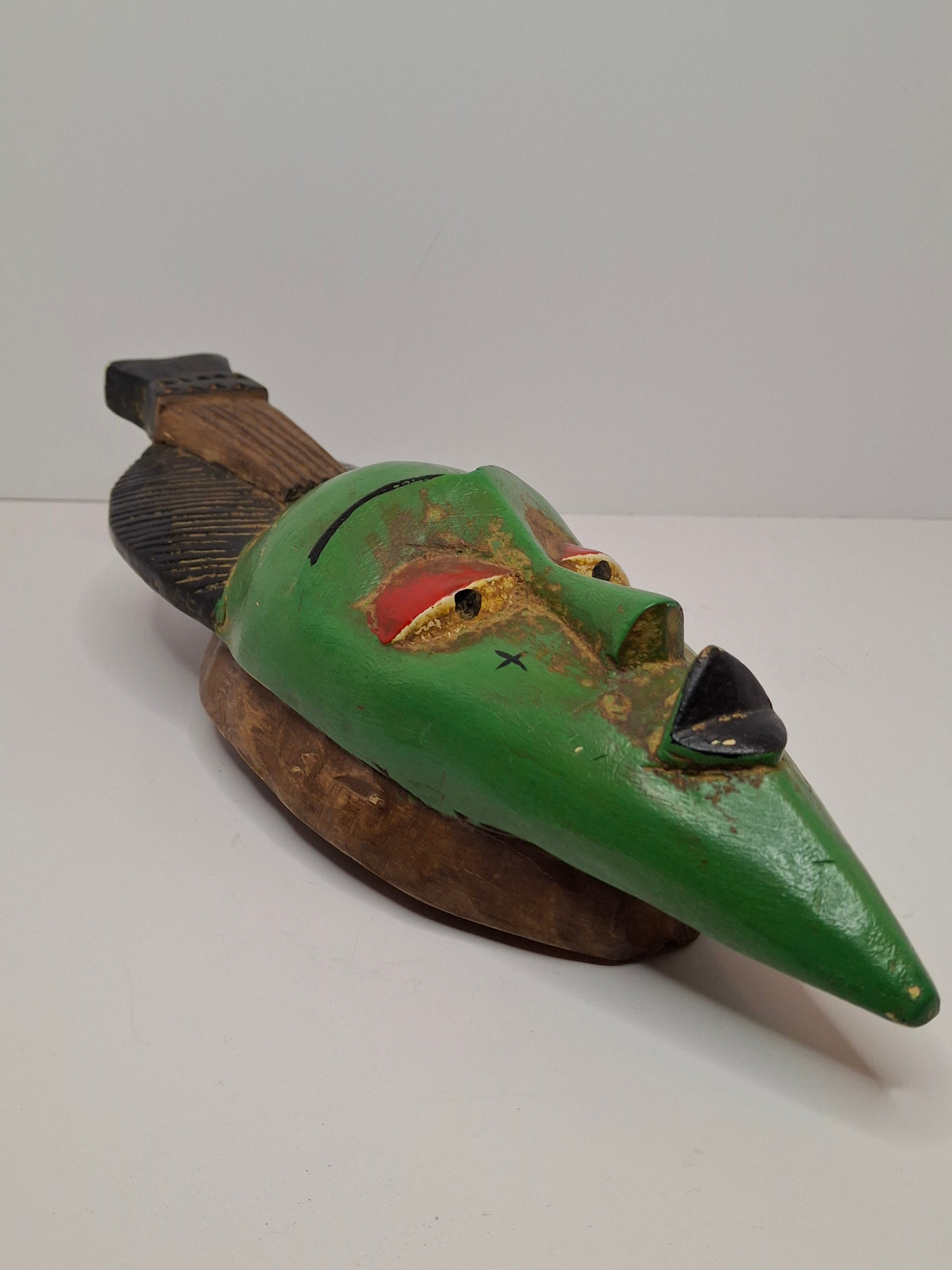 Authentic Baule Goli Kpan Ritual Mask Ivory Coast – Hand Carved Wood – 13.5" x 4"