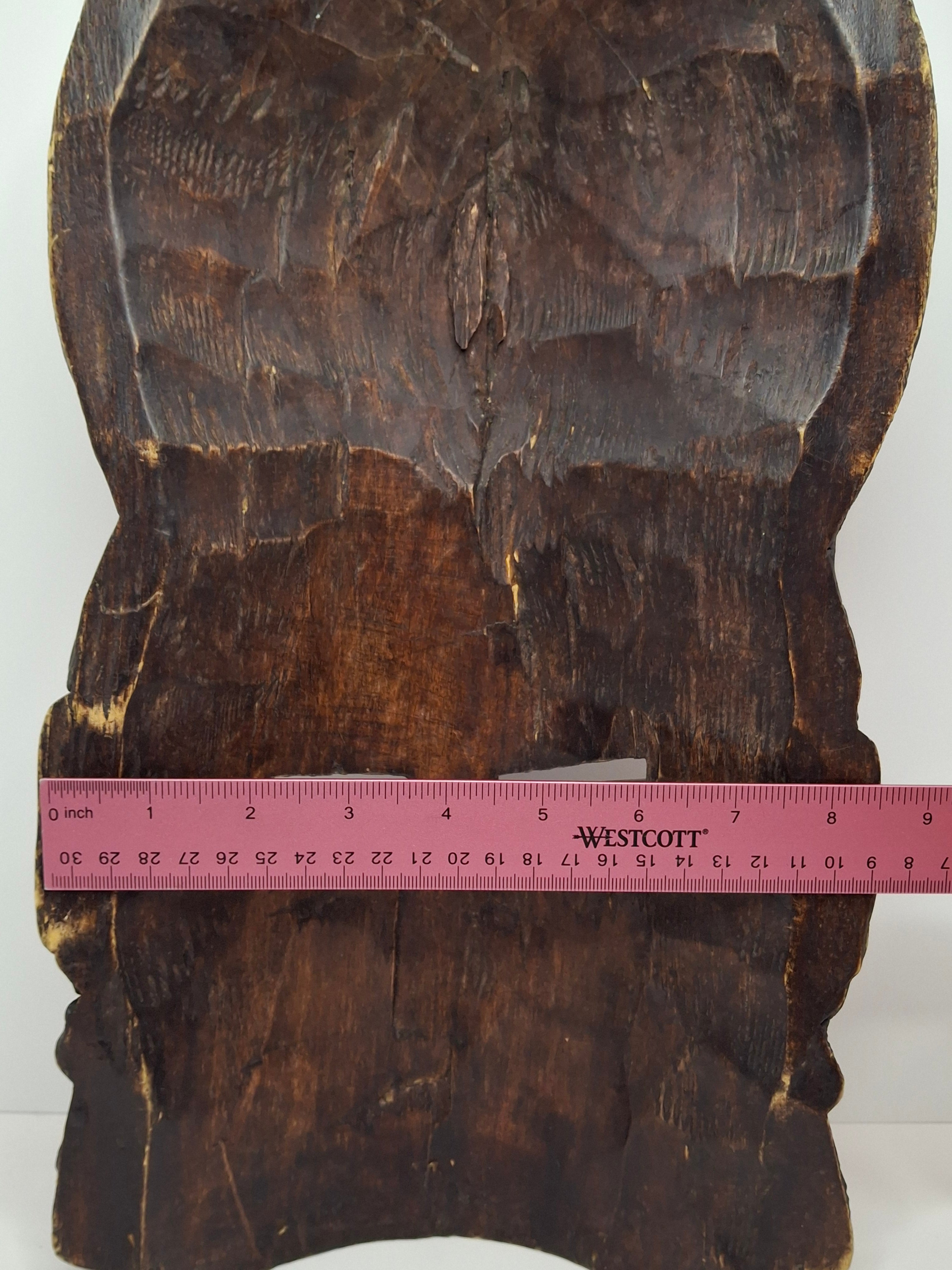 Vintage African Marka Mask Mali – Hand-Carved Wood with Brass Inlay & Beadwork – 17" Large Ritual Wall Art