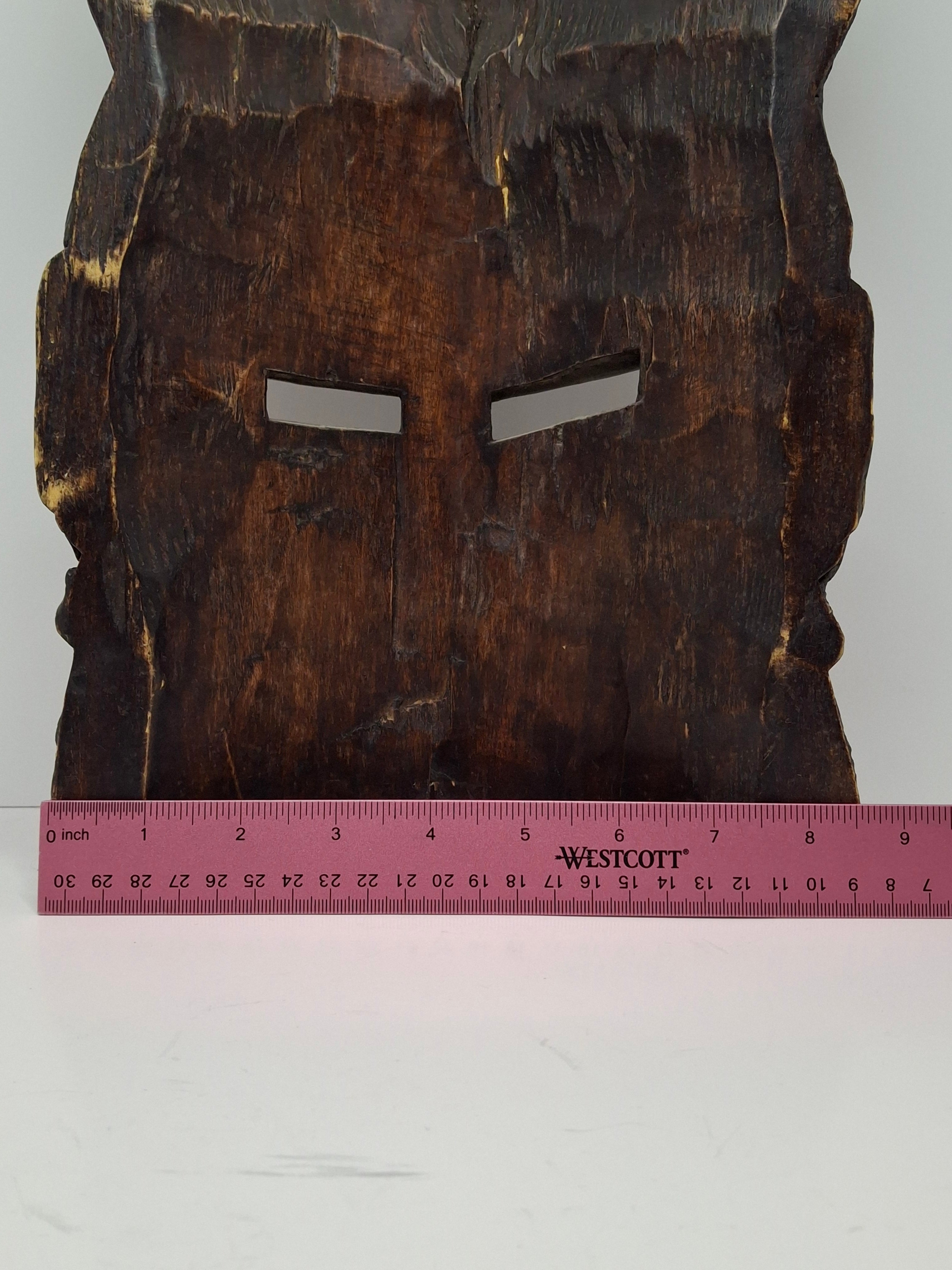 Vintage African Marka Mask Mali – Hand-Carved Wood with Brass Inlay & Beadwork – 17" Large Ritual Wall Art