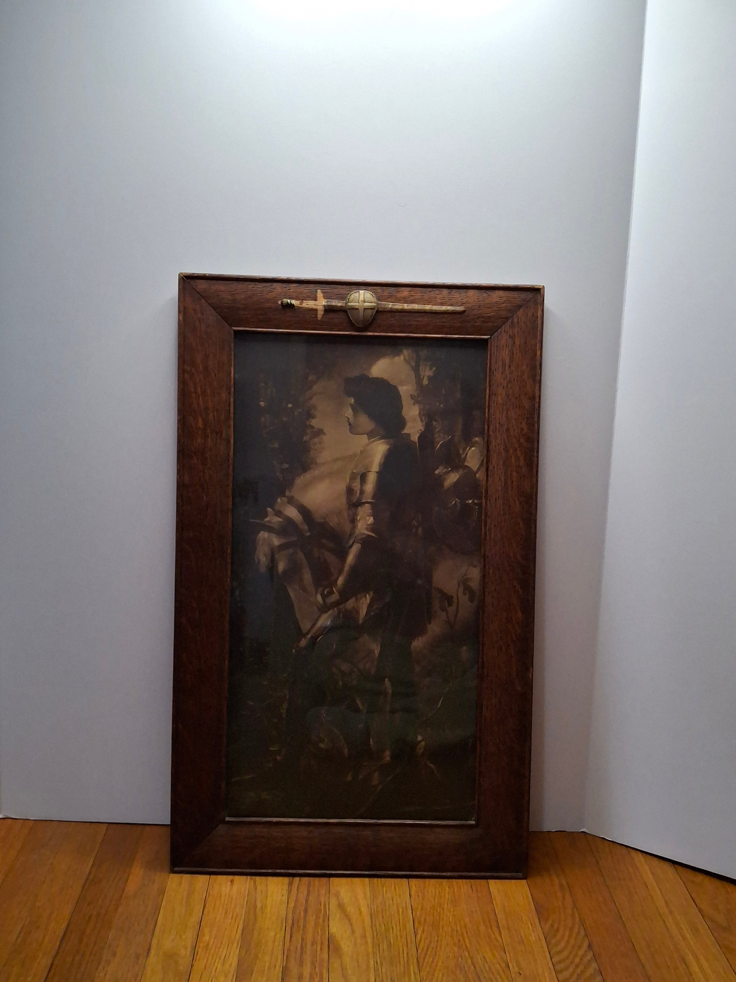 Framed Sepia Print 'Sir Galahad' by George Frederic Watts c.1910 - Oak Frame
