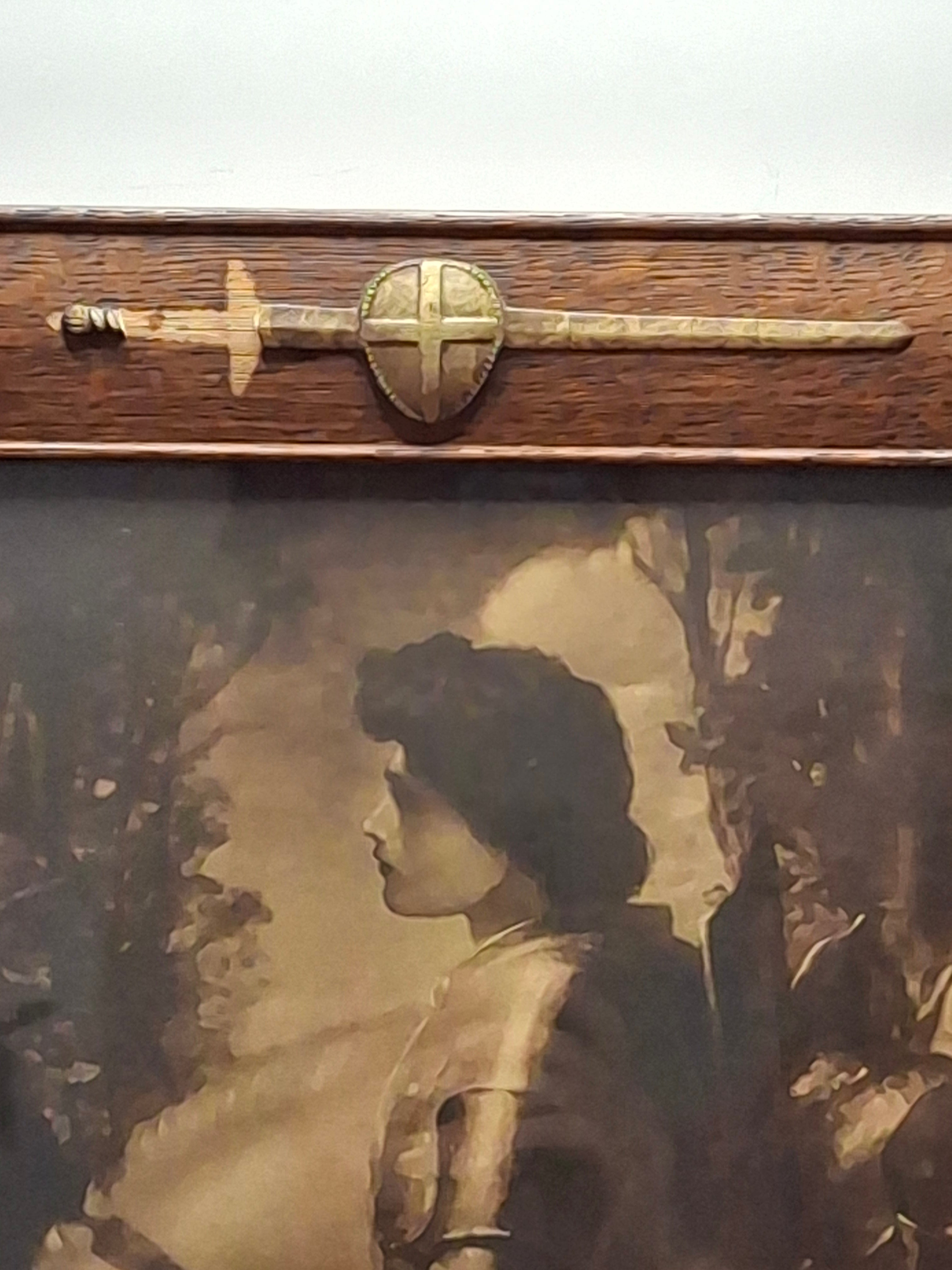 Framed Sepia Print 'Sir Galahad' by George Frederic Watts c.1910 - Oak Frame