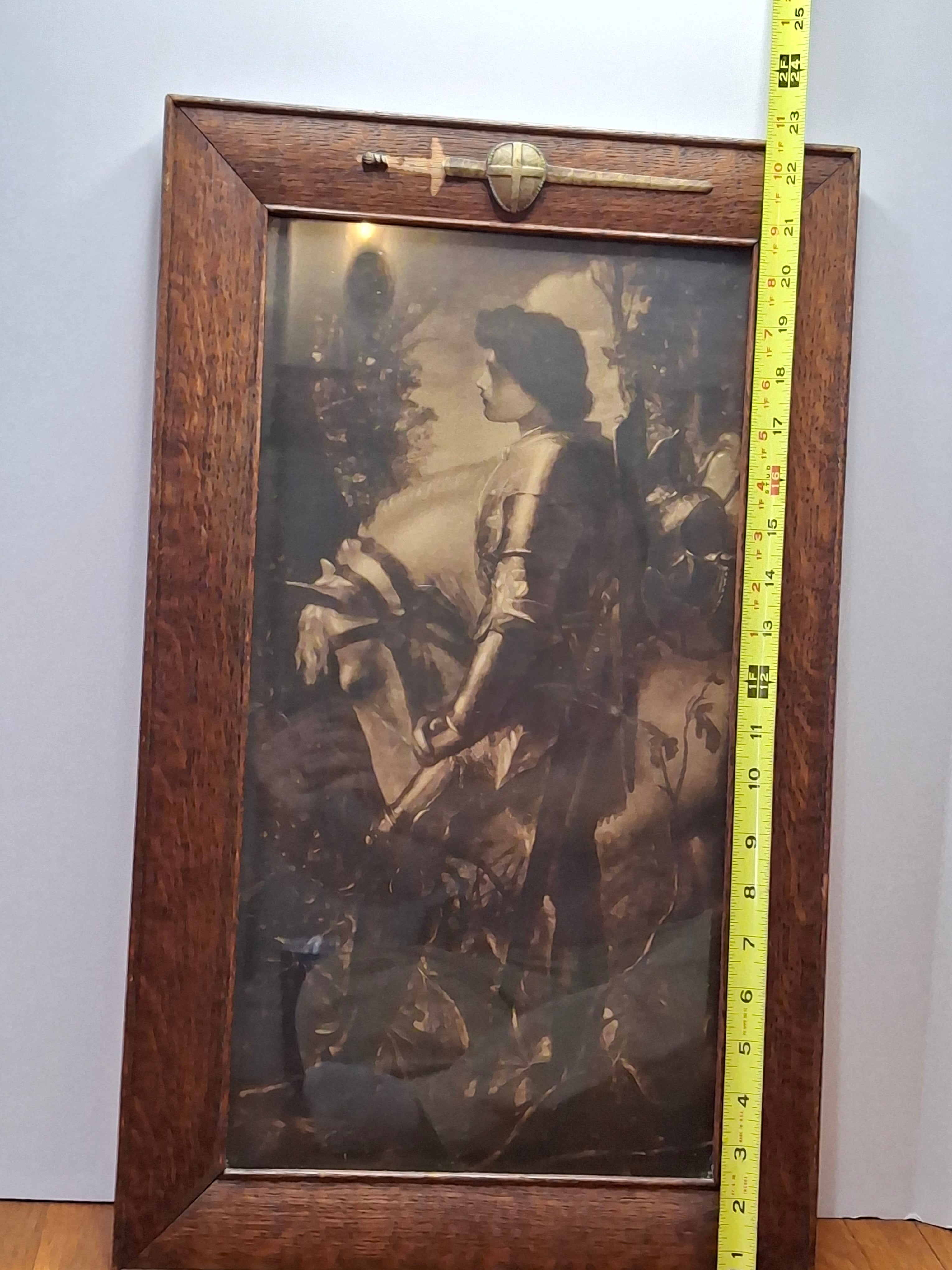 Framed Sepia Print 'Sir Galahad' by George Frederic Watts c.1910 - Oak Frame