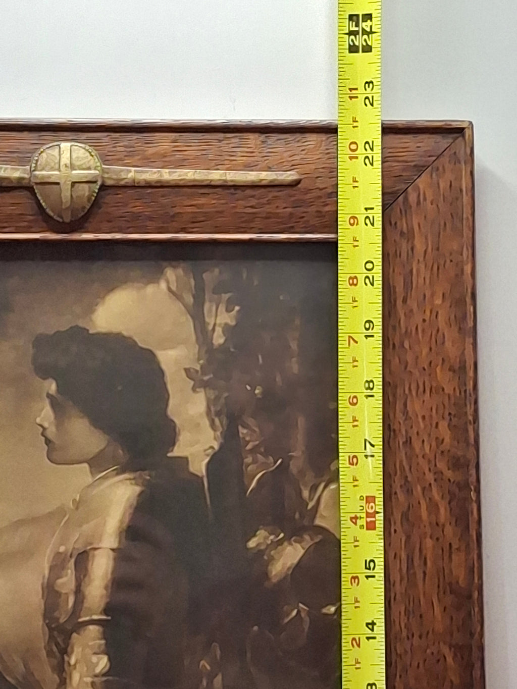 Framed Sepia Print 'Sir Galahad' by George Frederic Watts c.1910 - Oak Frame