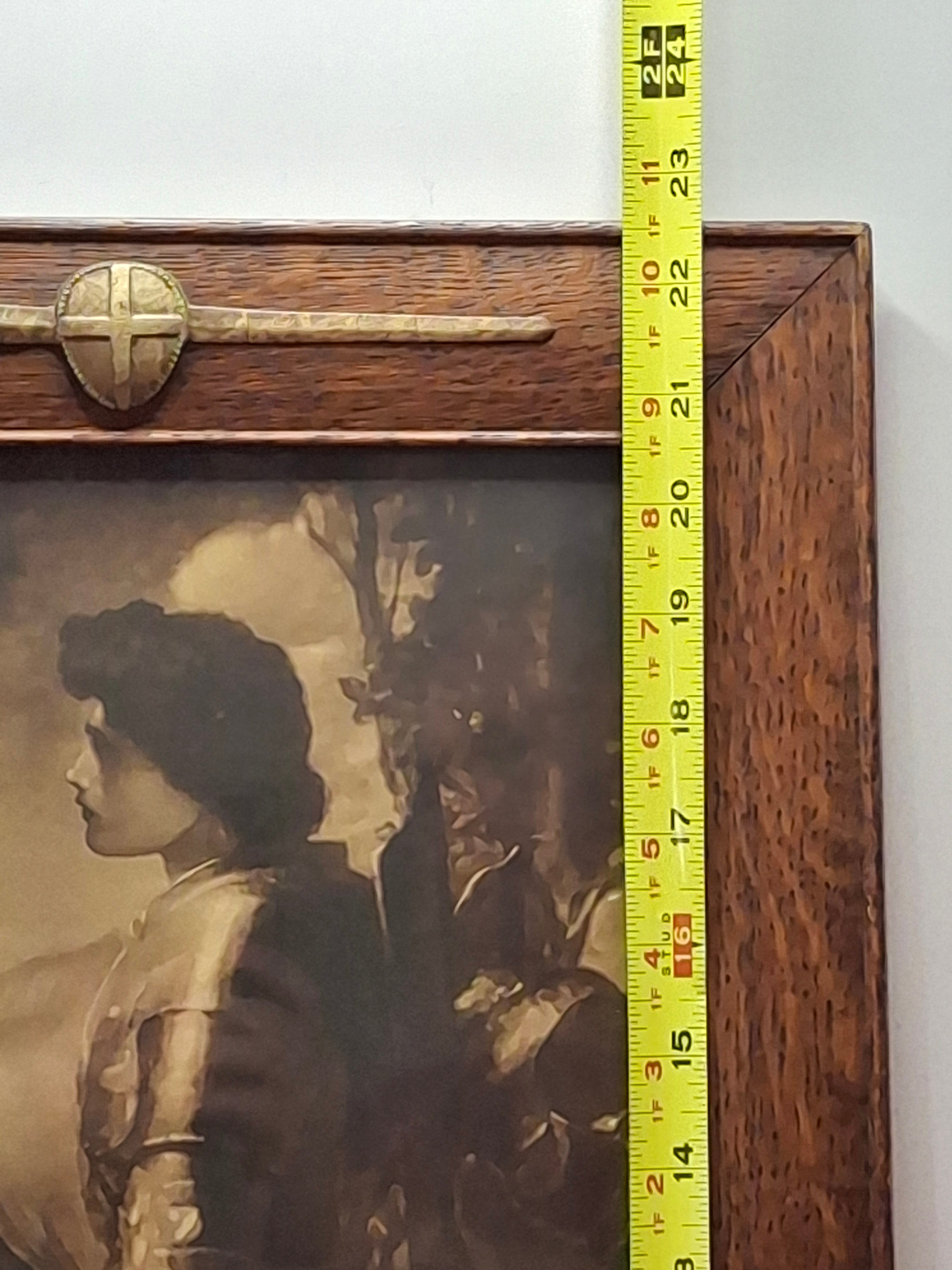 Framed Sepia Print 'Sir Galahad' by George Frederic Watts c.1910 - Oak Frame