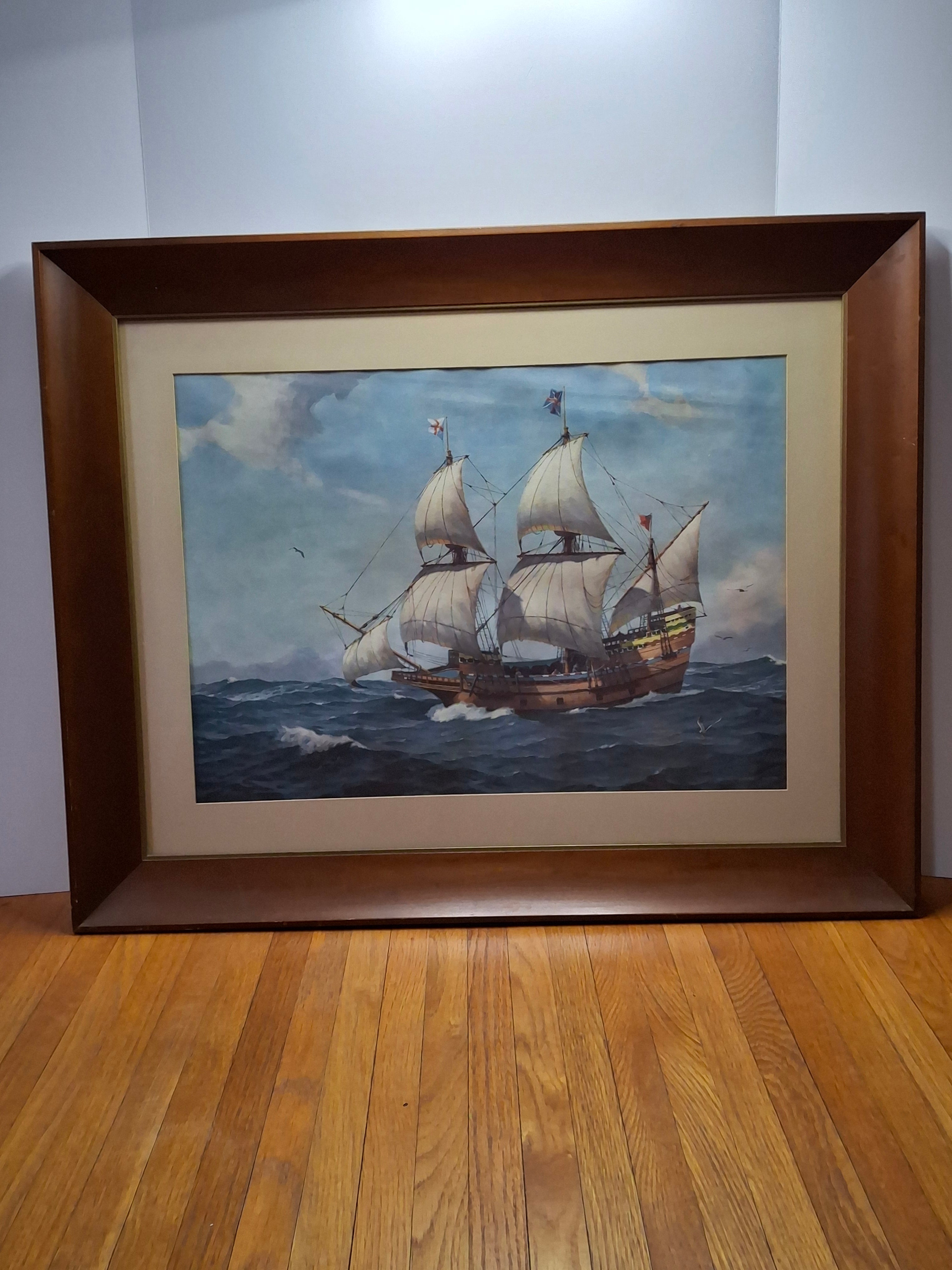Hervey Garrett Smith "Mayflower II" Signed Maritime Print – Framed 26.5" x 33"